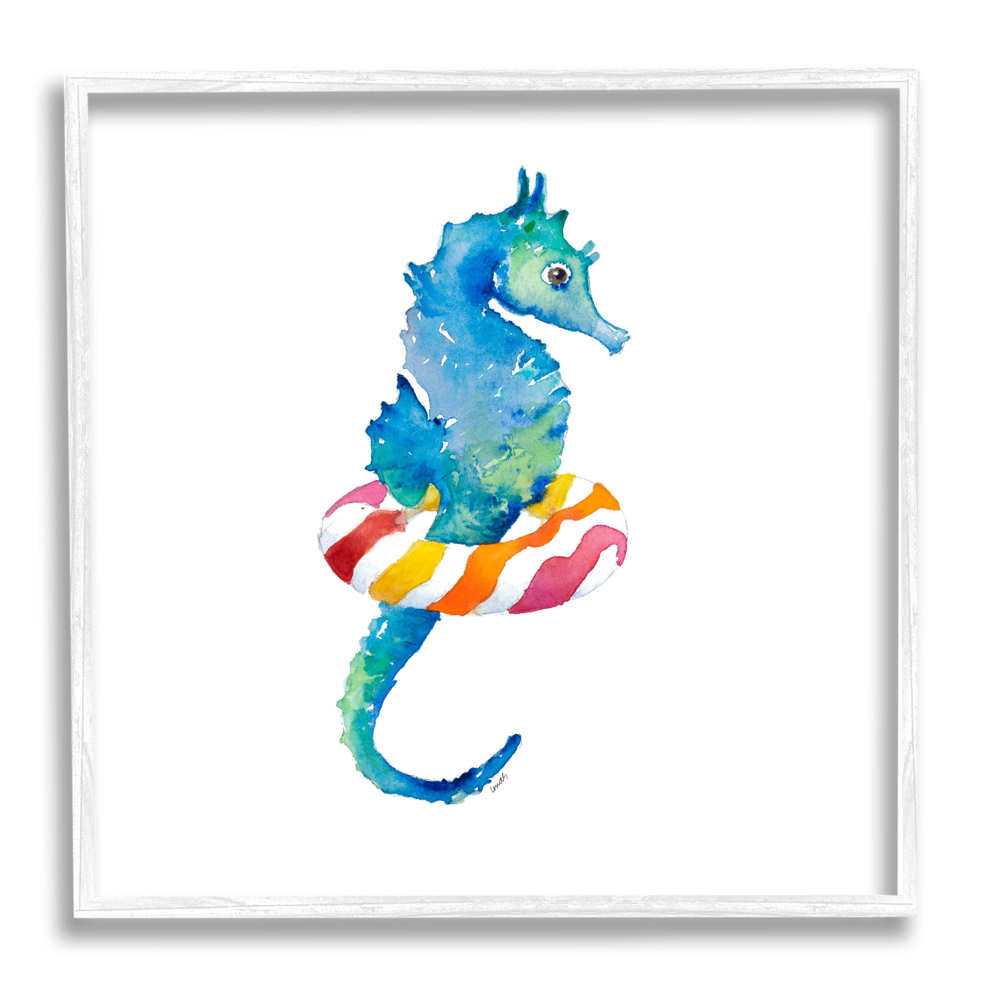 Stupell Indtries Blue Ombre Seahorse Red Stripe Ring Float,24 x 24,Design by Lanie Loreth