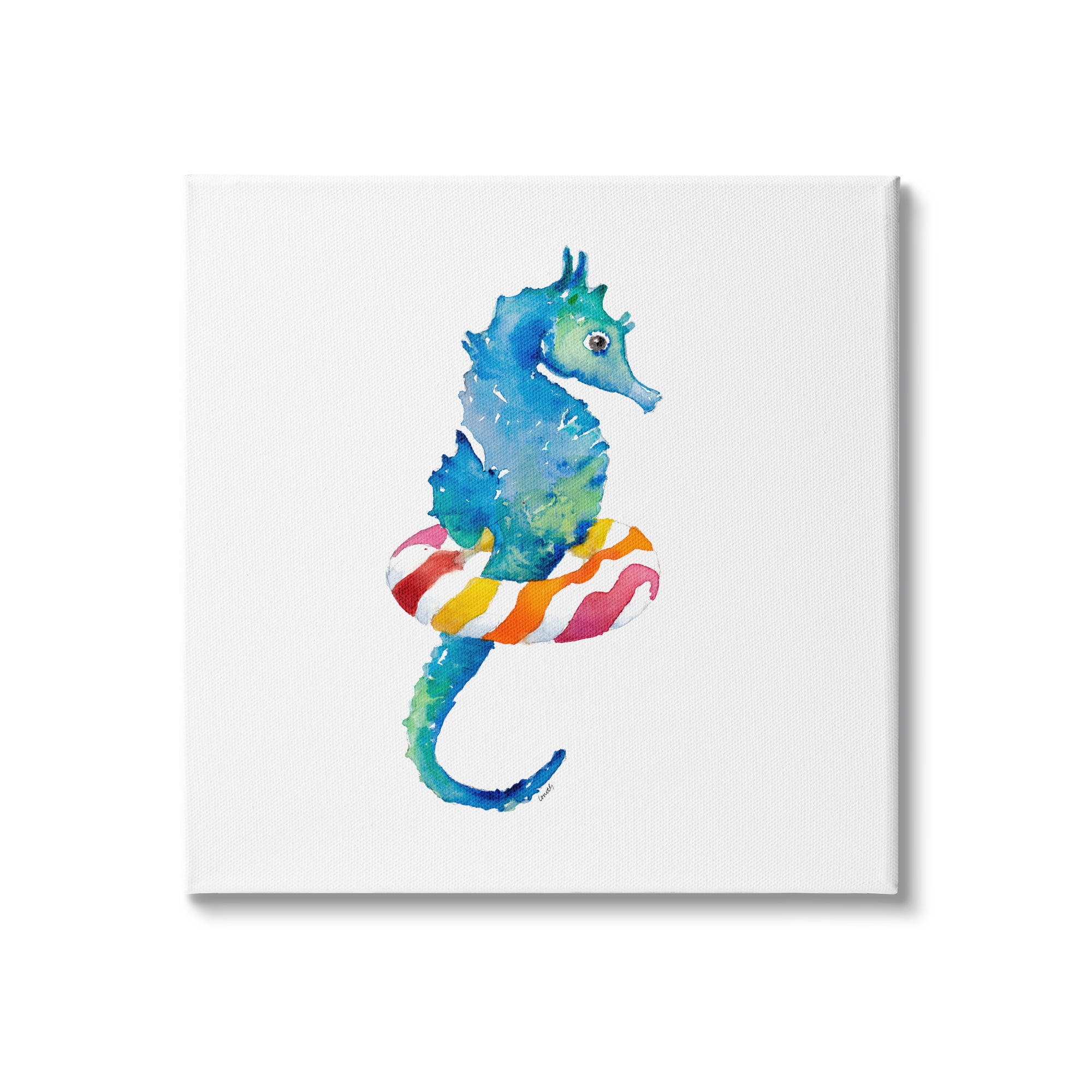Stupell Indtries Blue Ombre Seahorse Red Stripe Ring Float,36 x 36,Design by Lanie Loreth