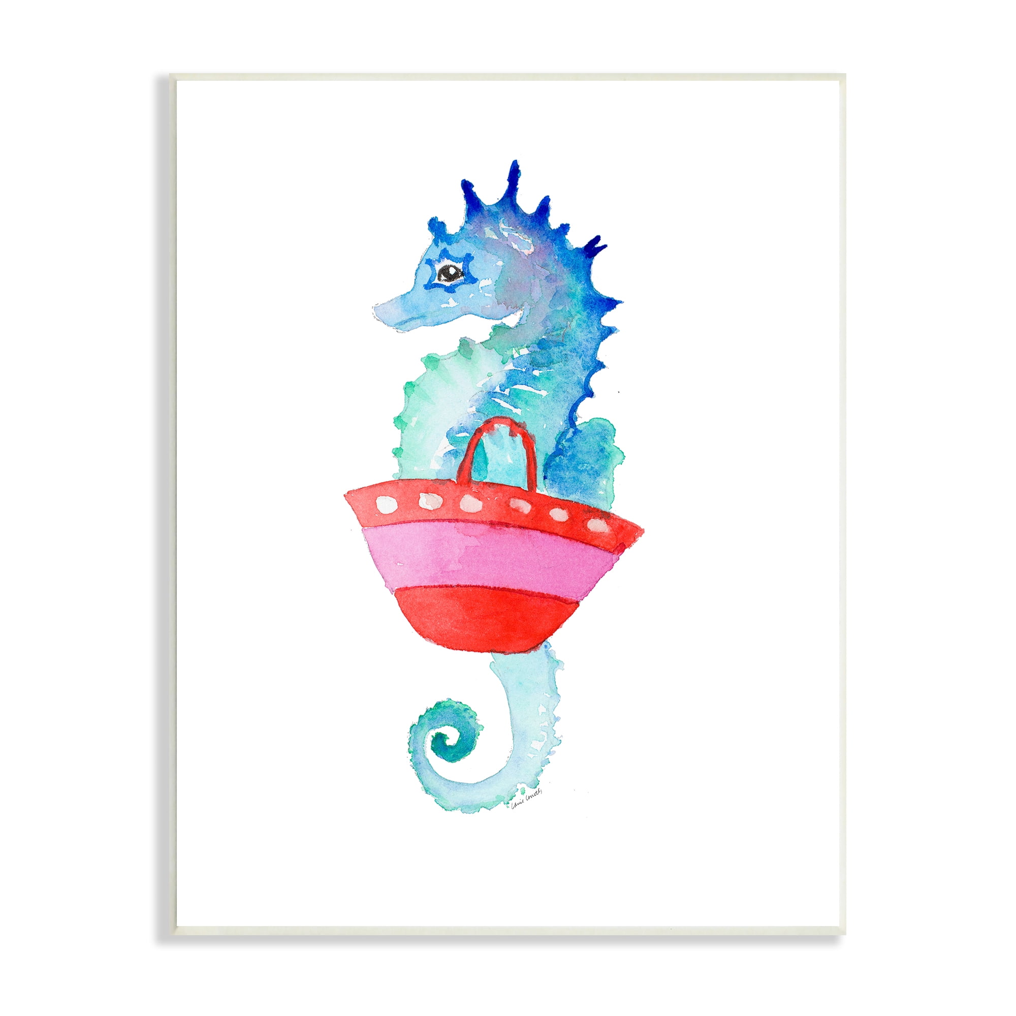 Stupell Indtries Blue Seahorse Red Beach Bag Aquatic Animal,13 x 19,Design by Lanie Loreth