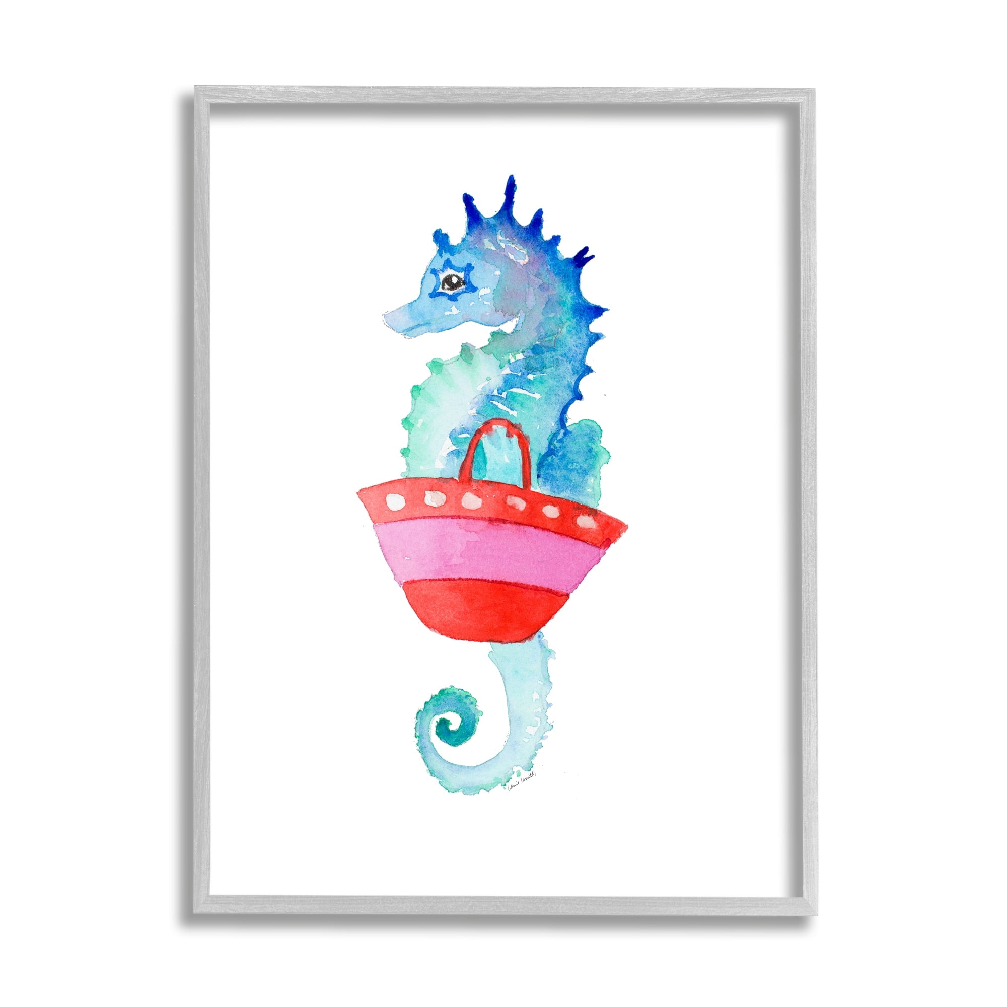Stupell Indtries Blue Seahorse Red Beach Bag Aquatic Animal,16 x 20,Design by Lanie Loreth