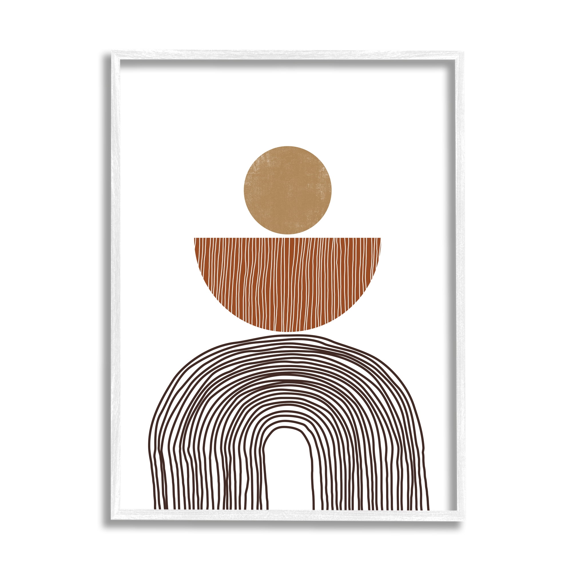 Stupell Indtries Boho Shapes Stacked Abstract Round Curves Brown White,11 x 14,Design by JJ Design Hoe LLC