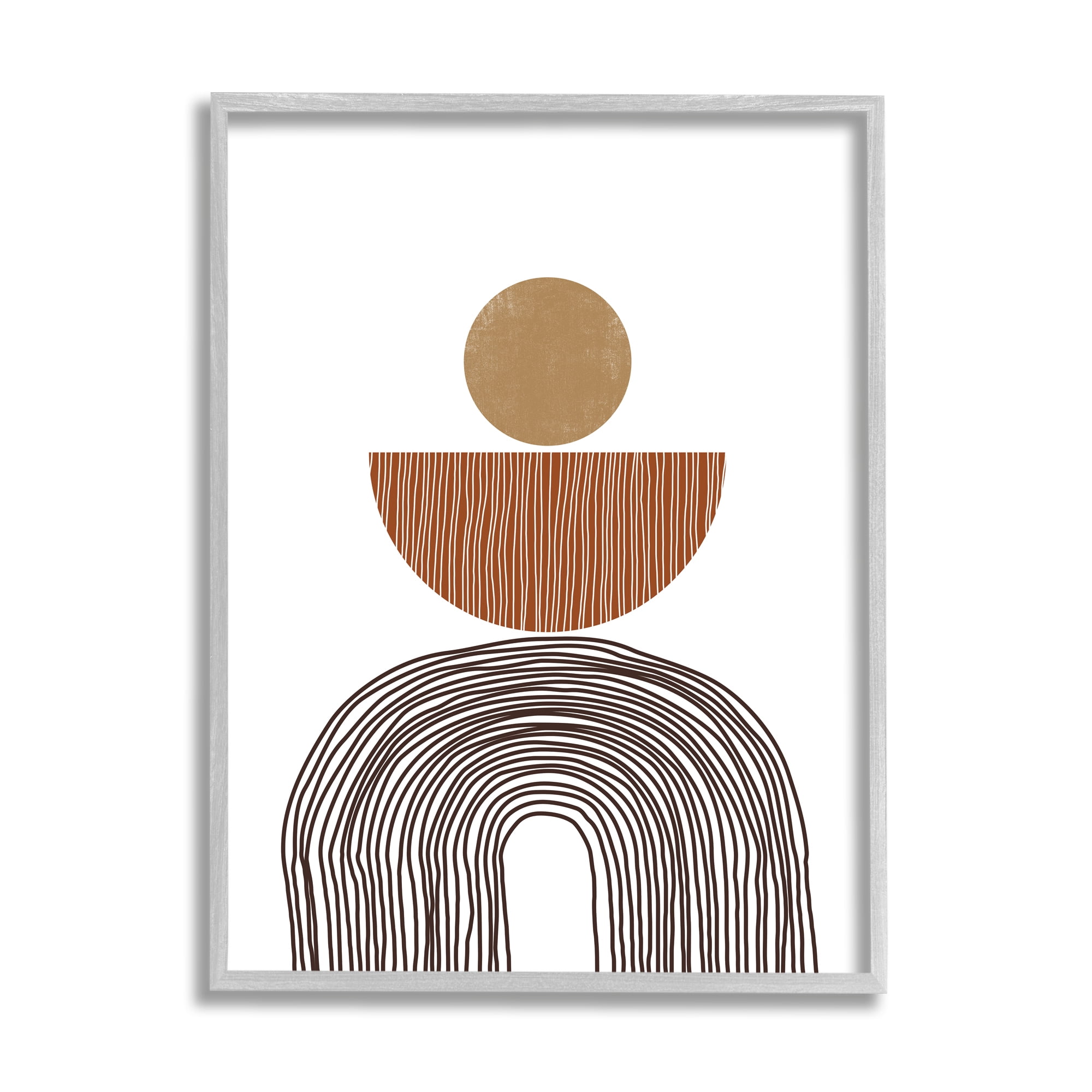 Stupell Indtries Boho Shapes Stacked Abstract Round Curves Brown White,24 x 30,Design by JJ Design Hoe LLC