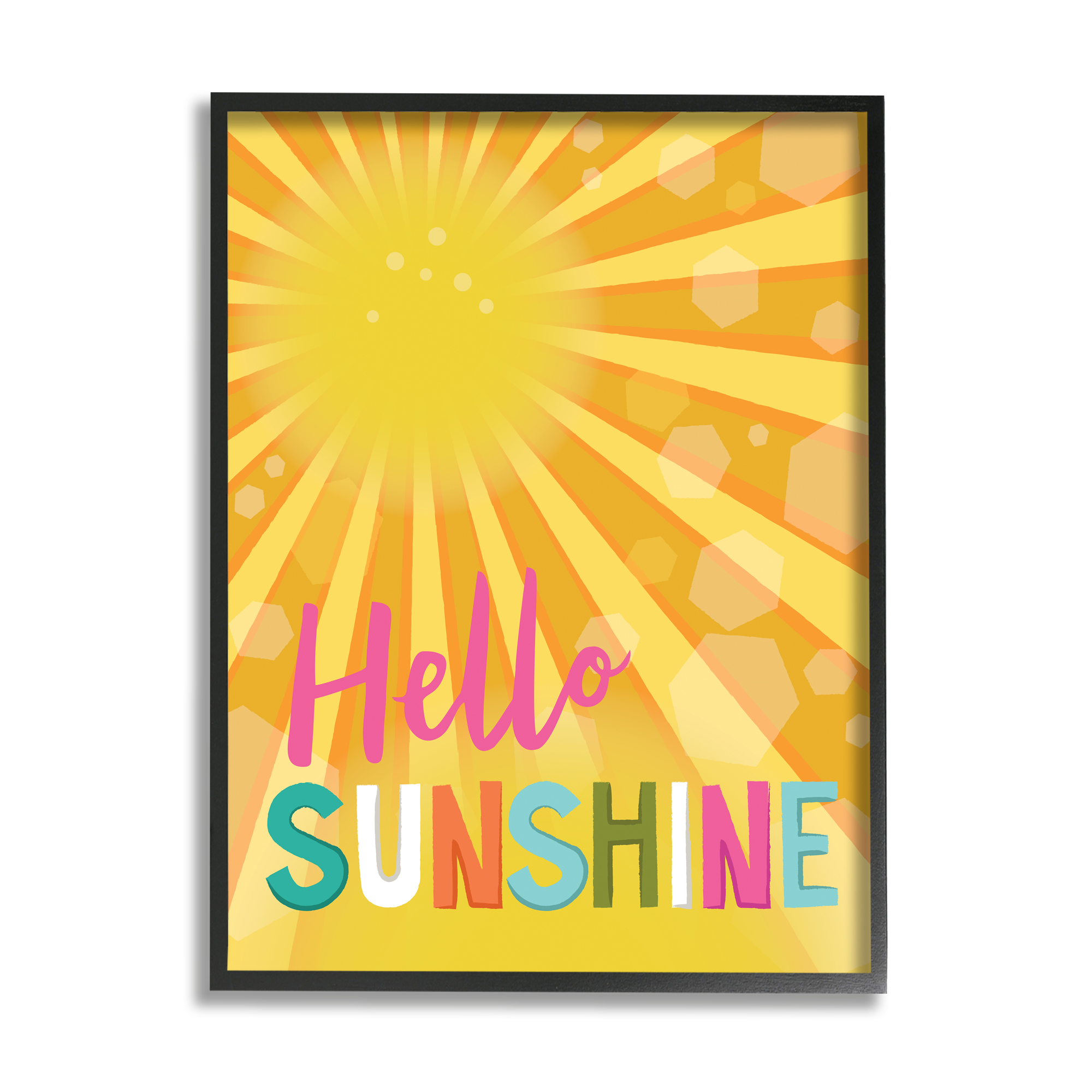 Stupell Indtries Bold Hello Sunshine Typography Radiant Yellow Sun,11 x 14,Design by Lisa Perry Whitebutton
