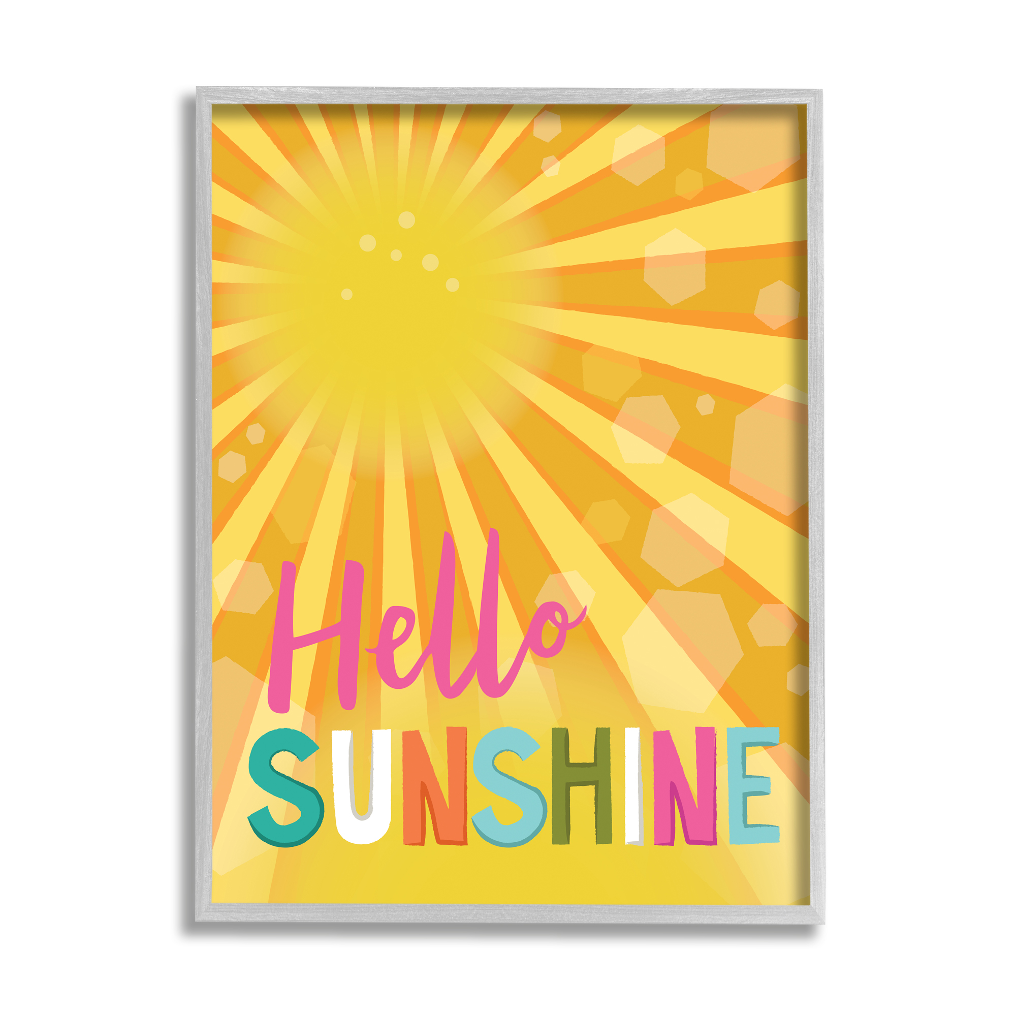 Stupell Indtries Bold Hello Sunshine Typography Radiant Yellow Sun,16 x 20,Design by Lisa Perry Whitebutton