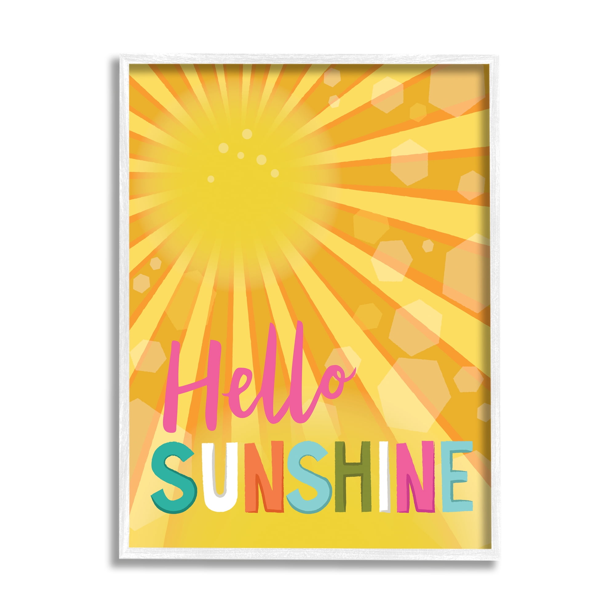 Stupell Indtries Bold Hello Sunshine Typography Radiant Yellow Sun,16 x 20,Design by Lisa Perry Whitebutton