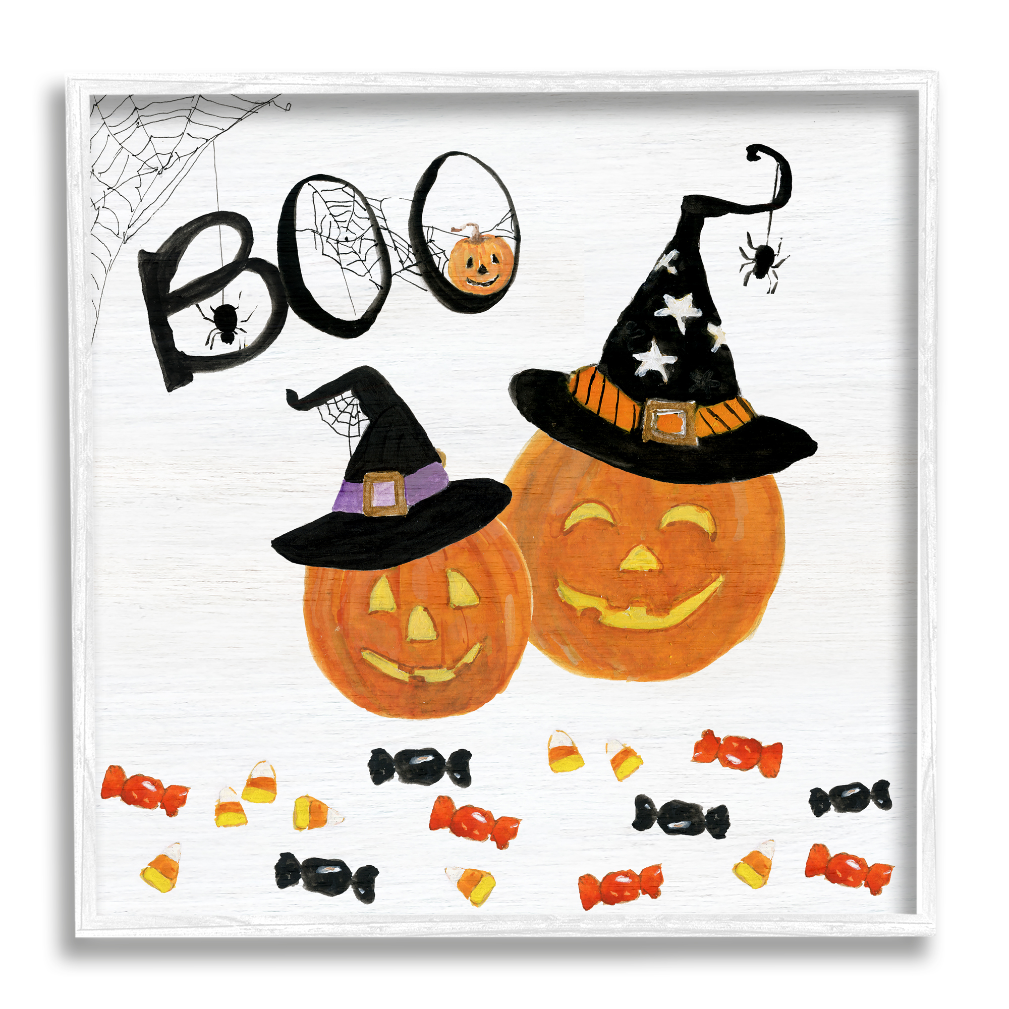 Stupell Indtries Boo Phrase with Orange Pumpkins Witch Hats,24 x 24,Design by Sally Swatland