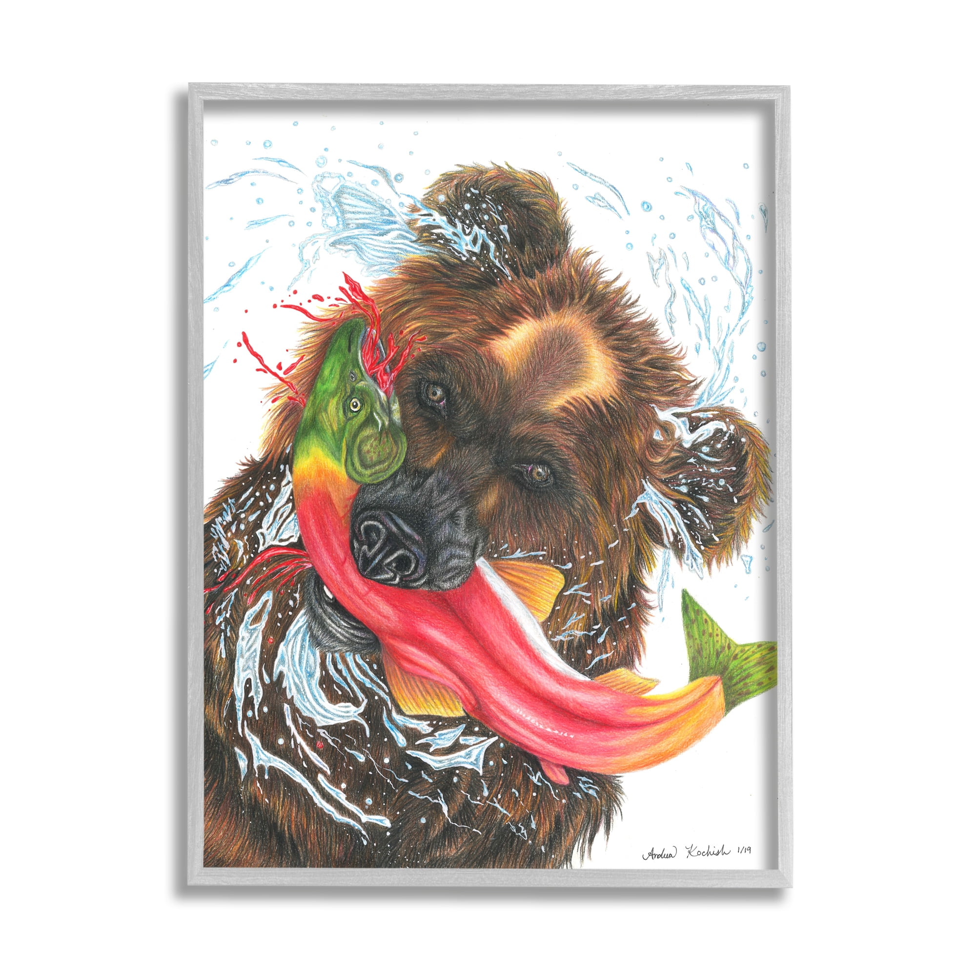 Stupell Indtries Brown Bear Hunting River Fish Forest Animal Kingdom,11 x 14,Design by Andrea Kochish