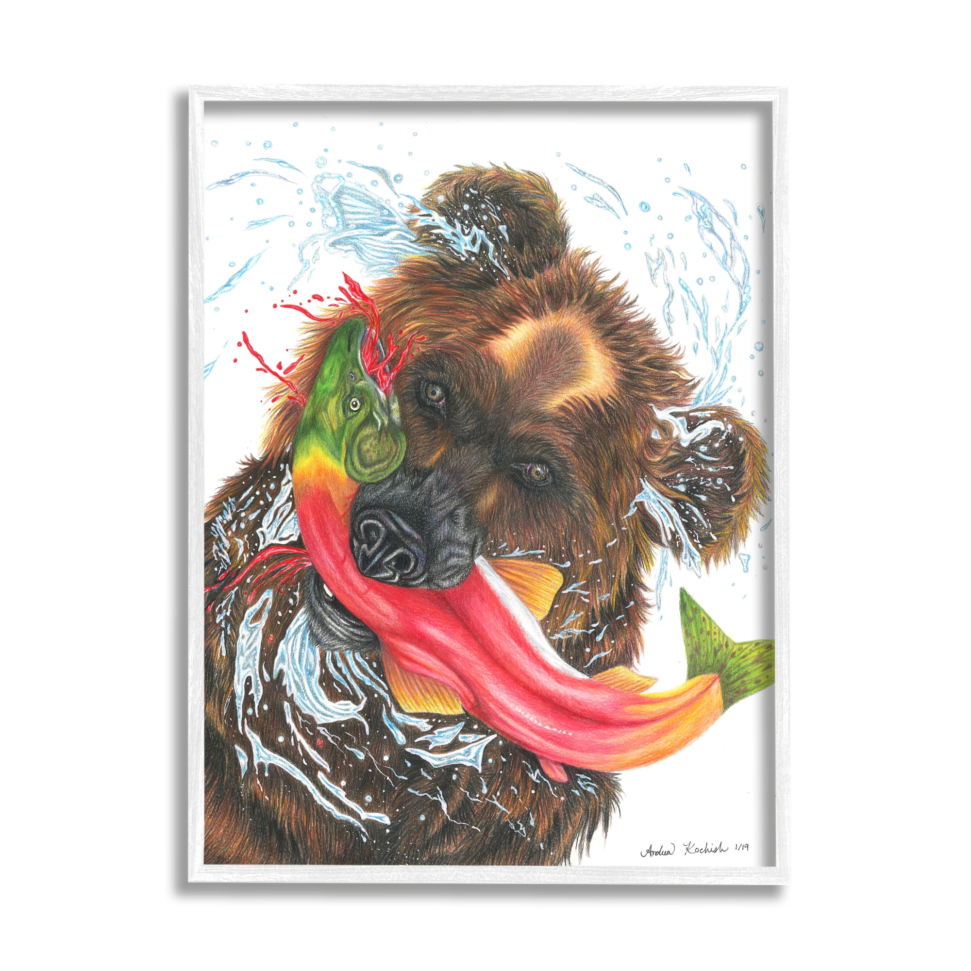 Stupell Indtries Brown Bear Hunting River Fish Forest Animal Kingdom,16 x 20,Design by Andrea Kochish