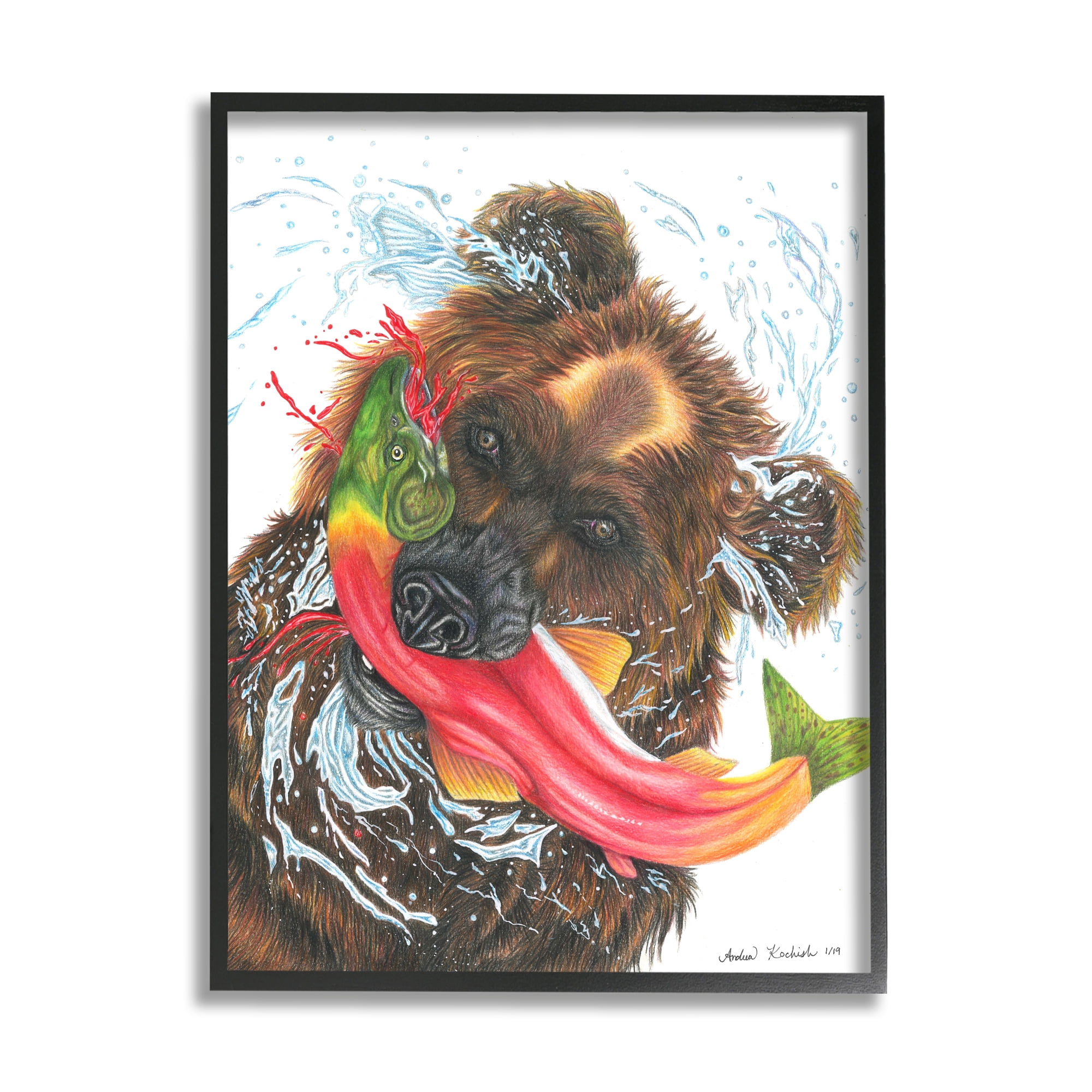 Stupell Indtries Brown Bear Hunting River Fish Forest Animal Kingdom,24 x 30,Design by Andrea Kochish