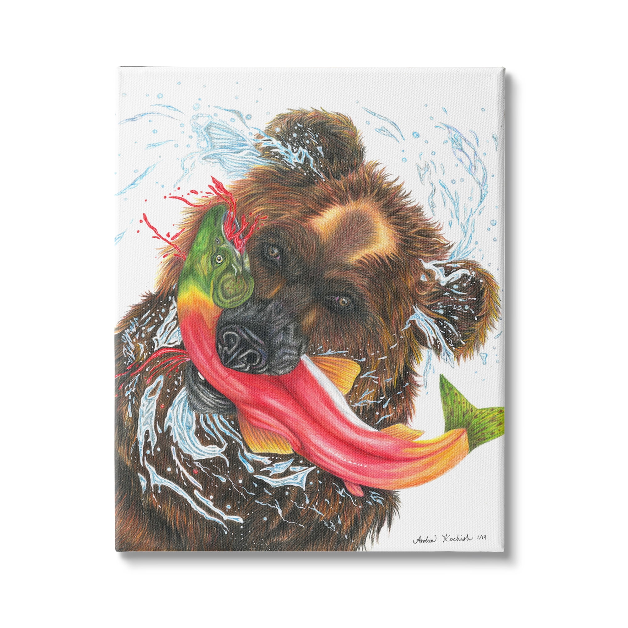 Stupell Indtries Brown Bear Hunting River Fish Forest Animal Kingdom,24 x 30,Design by Andrea Kochish