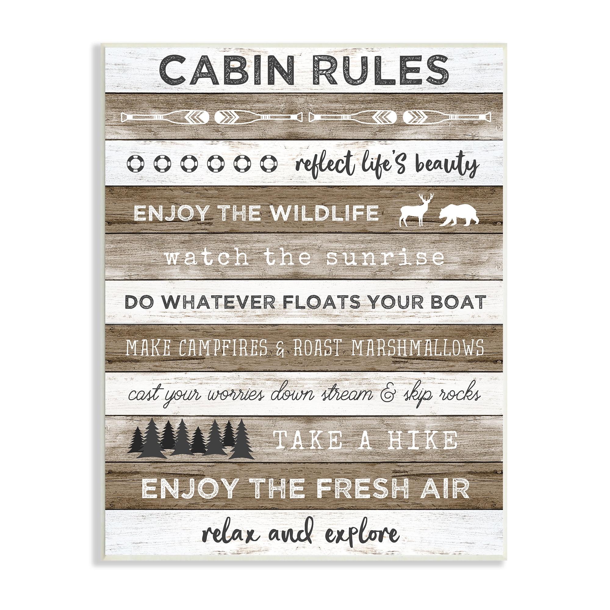 Stupell Indtries Cabin Rules Motivational List Rtic Forest Plank Pattern,13 x 19,Design by Natalie Carpentieri