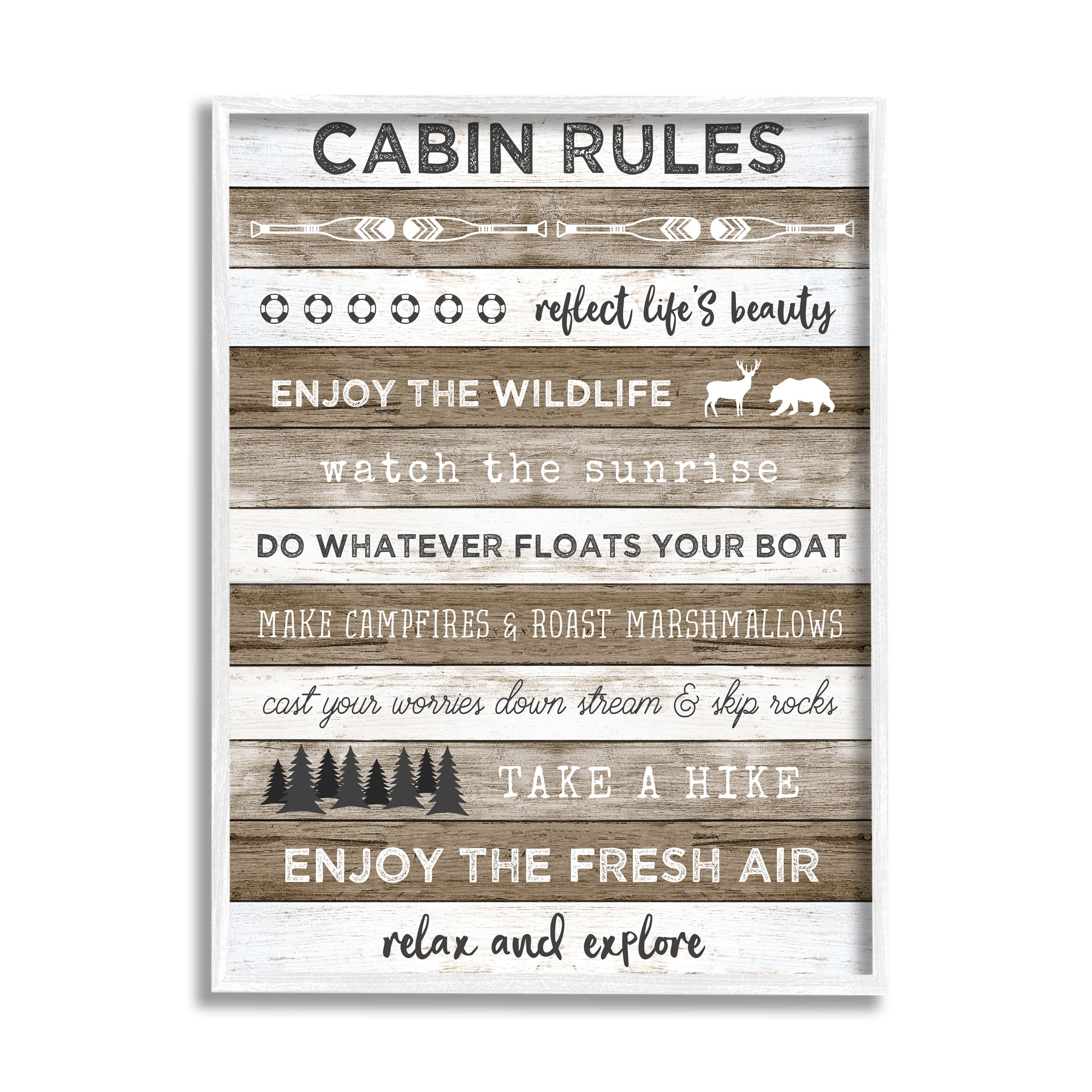 Stupell Indtries Cabin Rules Motivational List Rtic Forest Plank Pattern,16 x 20,Design by Natalie Carpentieri