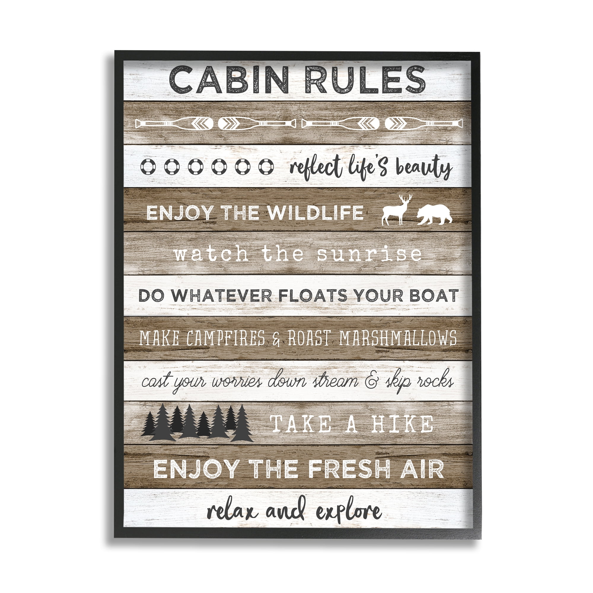 Stupell Indtries Cabin Rules Motivational List Rtic Forest Plank Pattern,16 x 20,Design by Natalie Carpentieri