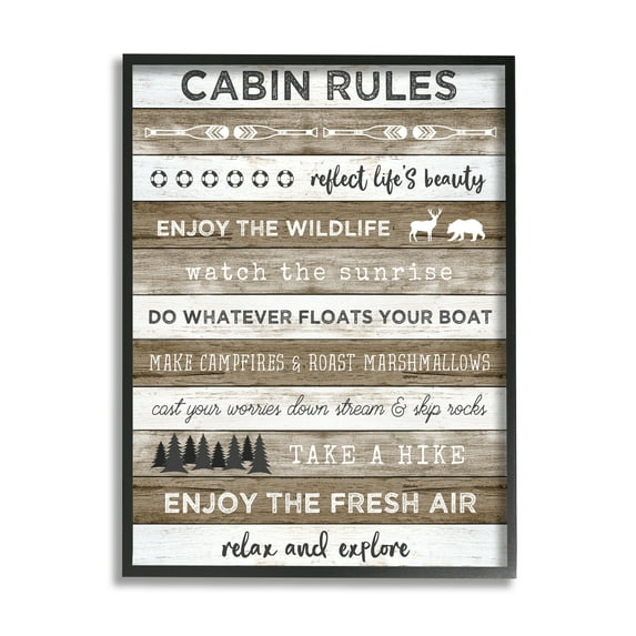 Stupell Indtries Cabin Rules Motivational List Rtic Forest Plank Pattern,16 x 20,Design by Natalie Carpentieri