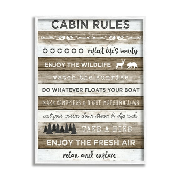 Stupell Indtries Cabin Rules Motivational List Rtic Forest Plank Pattern,24 x 30,Design by Natalie Carpentieri