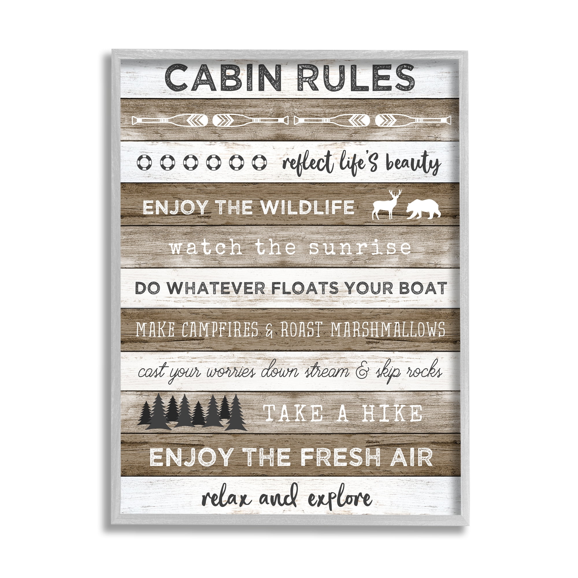 Stupell Indtries Cabin Rules Motivational List Rtic Forest Plank Pattern,24 x 30,Design by Natalie Carpentieri