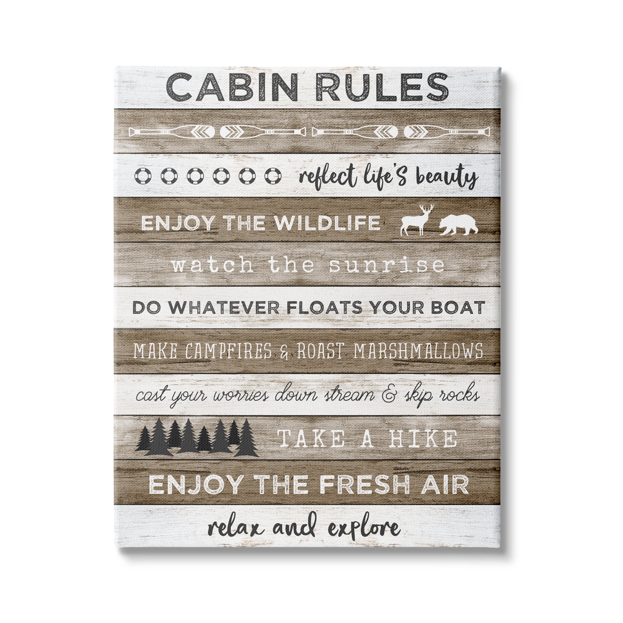 Stupell Indtries Cabin Rules Motivational List Rtic Forest Plank Pattern,36 x 48,Design by Natalie Carpentieri