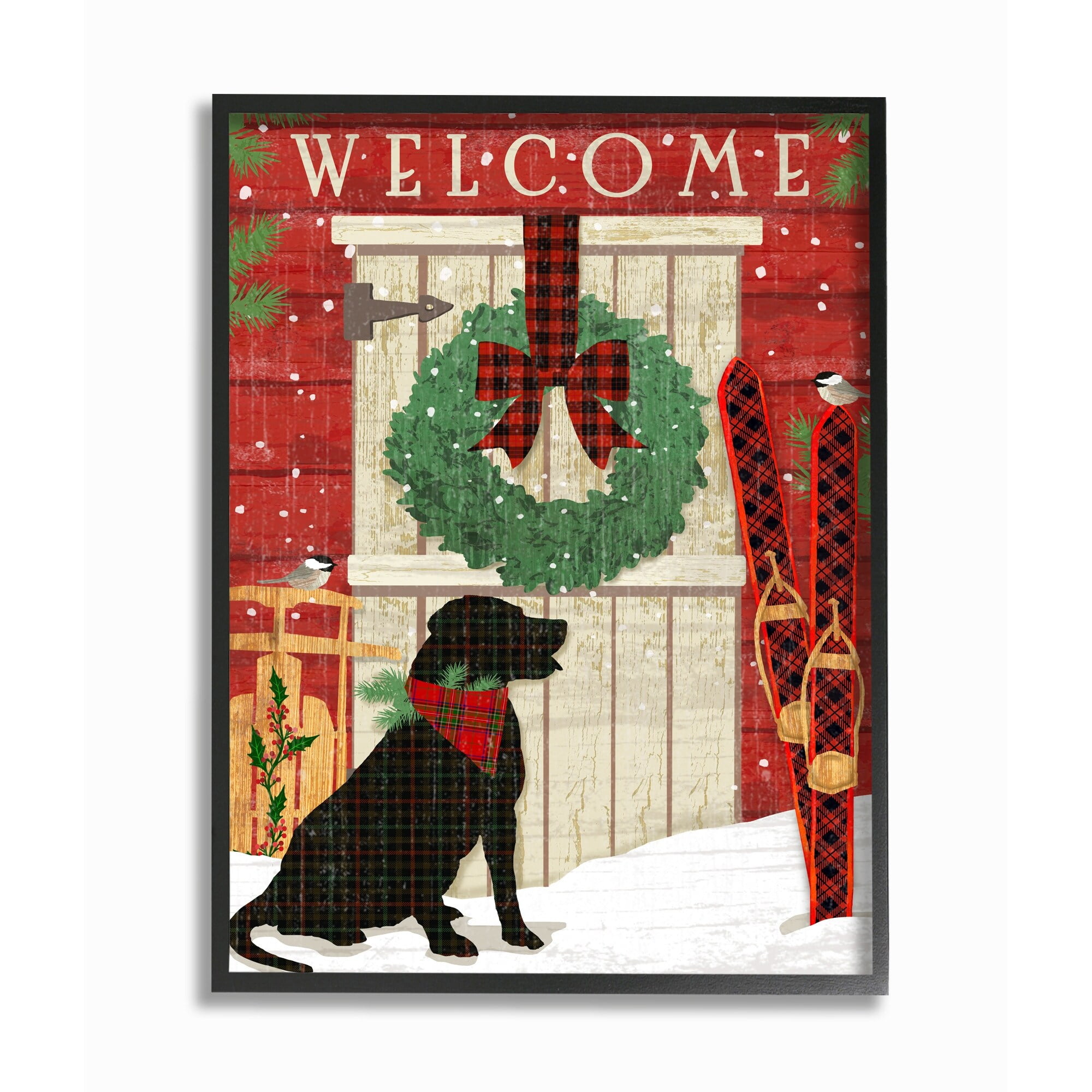Stupell Indtries Charming Country Holiday Welcome Home Pet Scene Framed Wall Art Design by Andrea Tachiera, 11" x 14", Black Framed