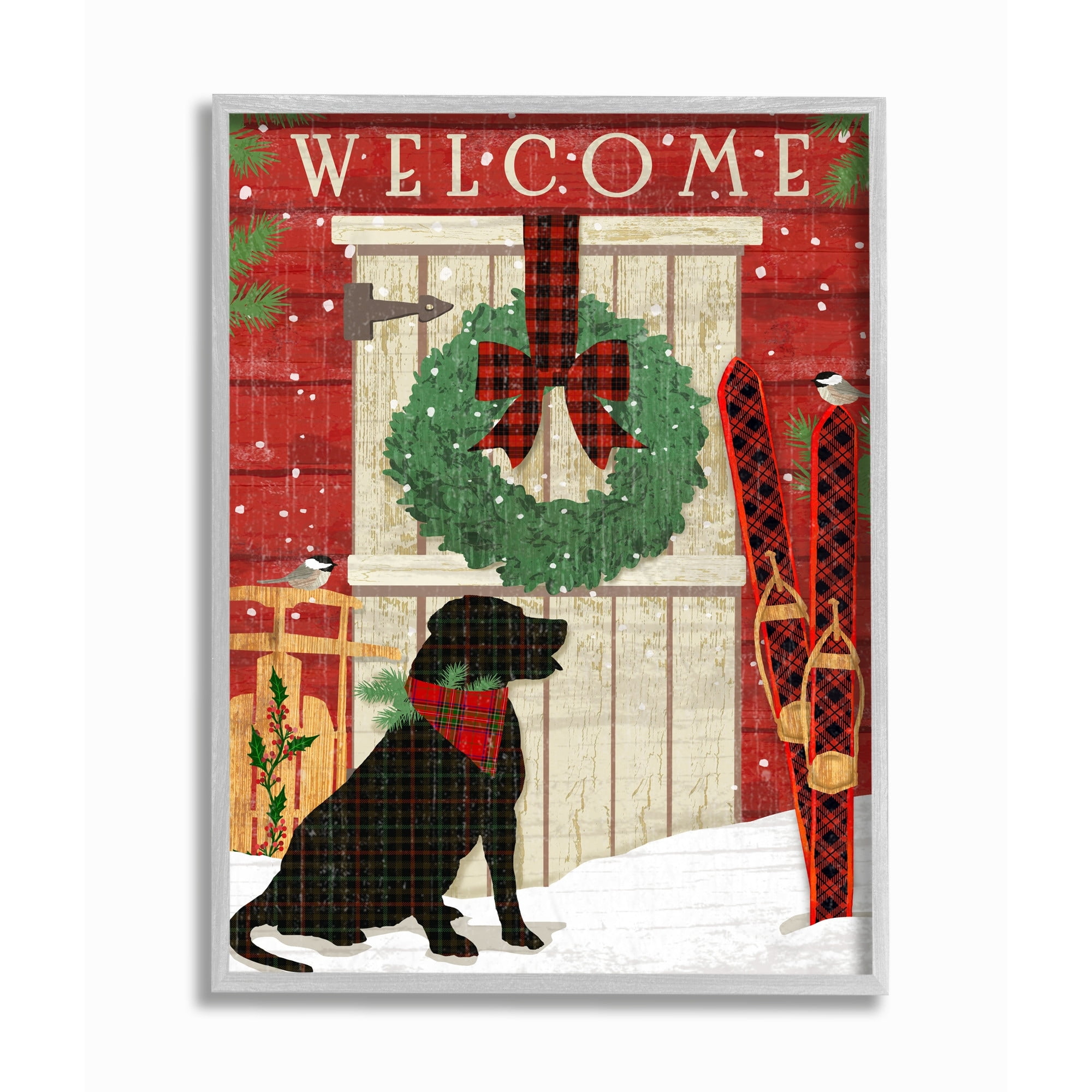 Stupell Indtries Charming Country Holiday Welcome Home Pet Scene Framed Wall Art Design by Andrea Tachiera, 24" x 30", Black Framed