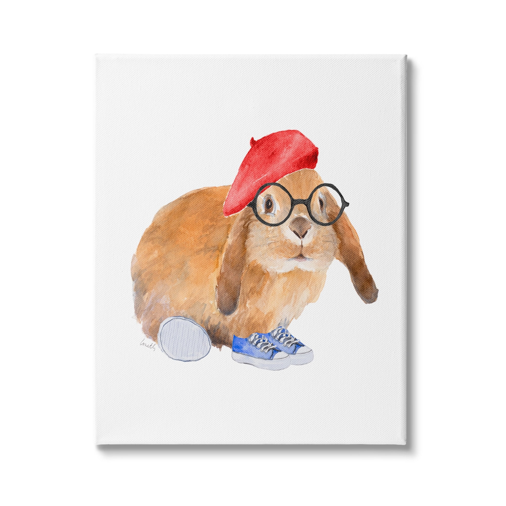 Stupell Indtries Chic Bunny Rabbit Red Beret Hat Round Glasses,24 x 30,Design by Lanie Loreth