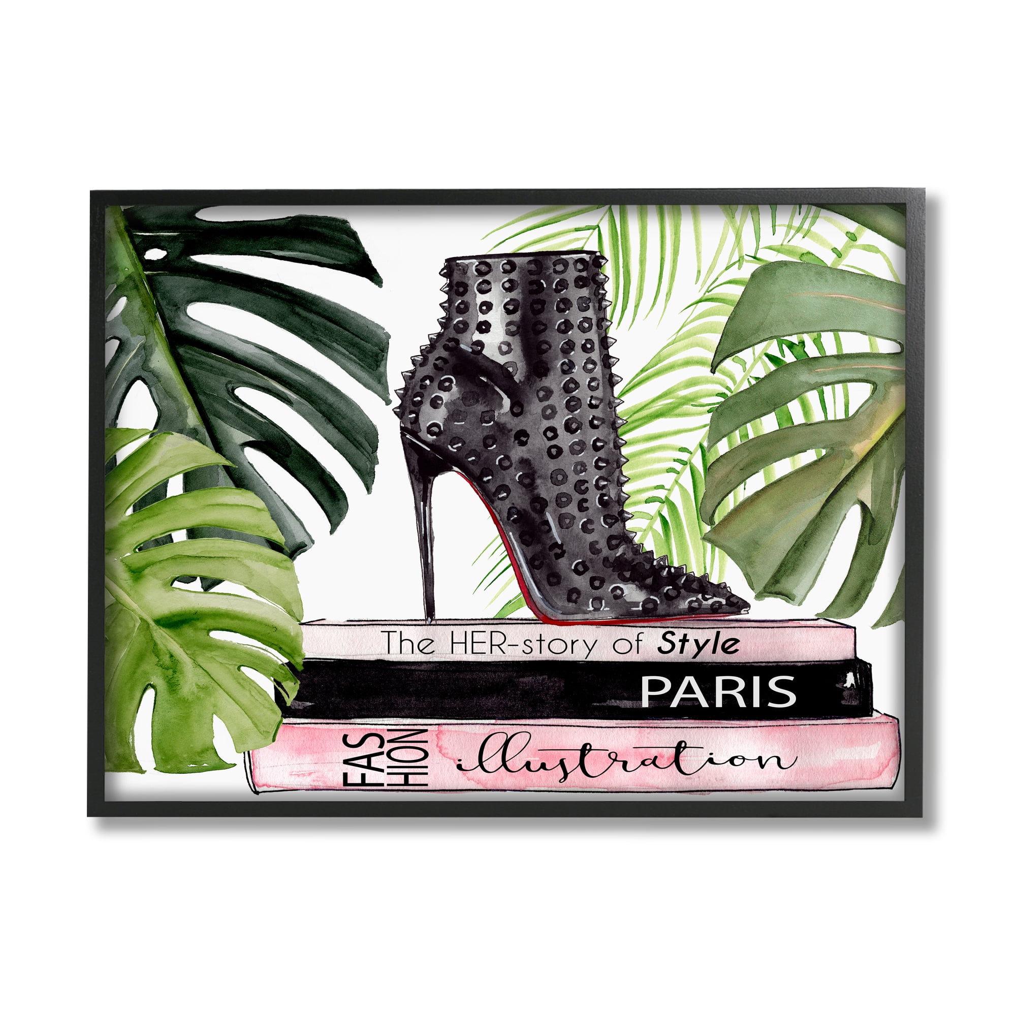 Stupell Indtries Chic Studded Fashion Boots Monstera Palms Glam Magazine,14 x 11,Design by Jennifer Paxton Parker