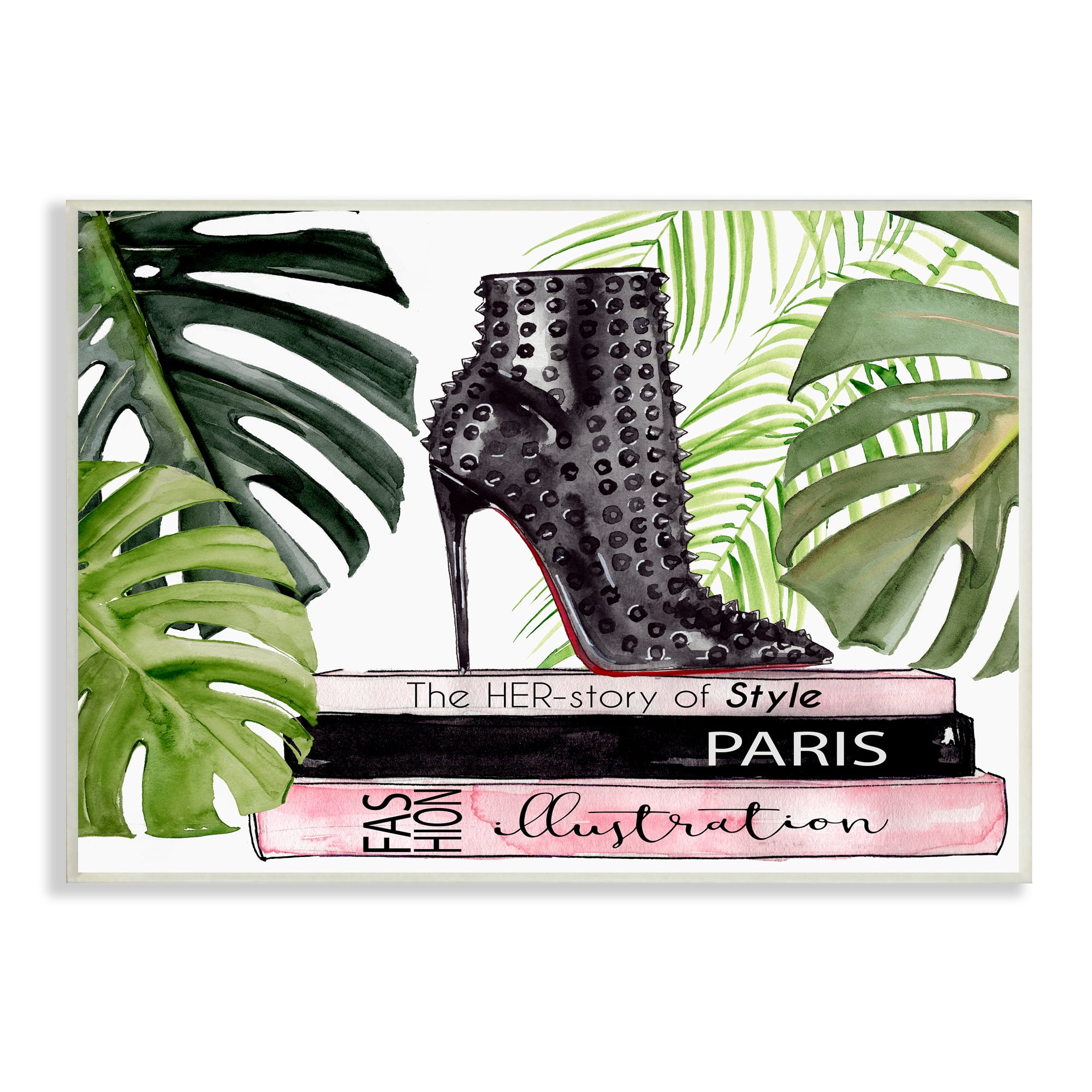 Stupell Indtries Chic Studded Fashion Boots Monstera Palms Glam Magazine,15 x 10,Design by Jennifer Paxton Parker