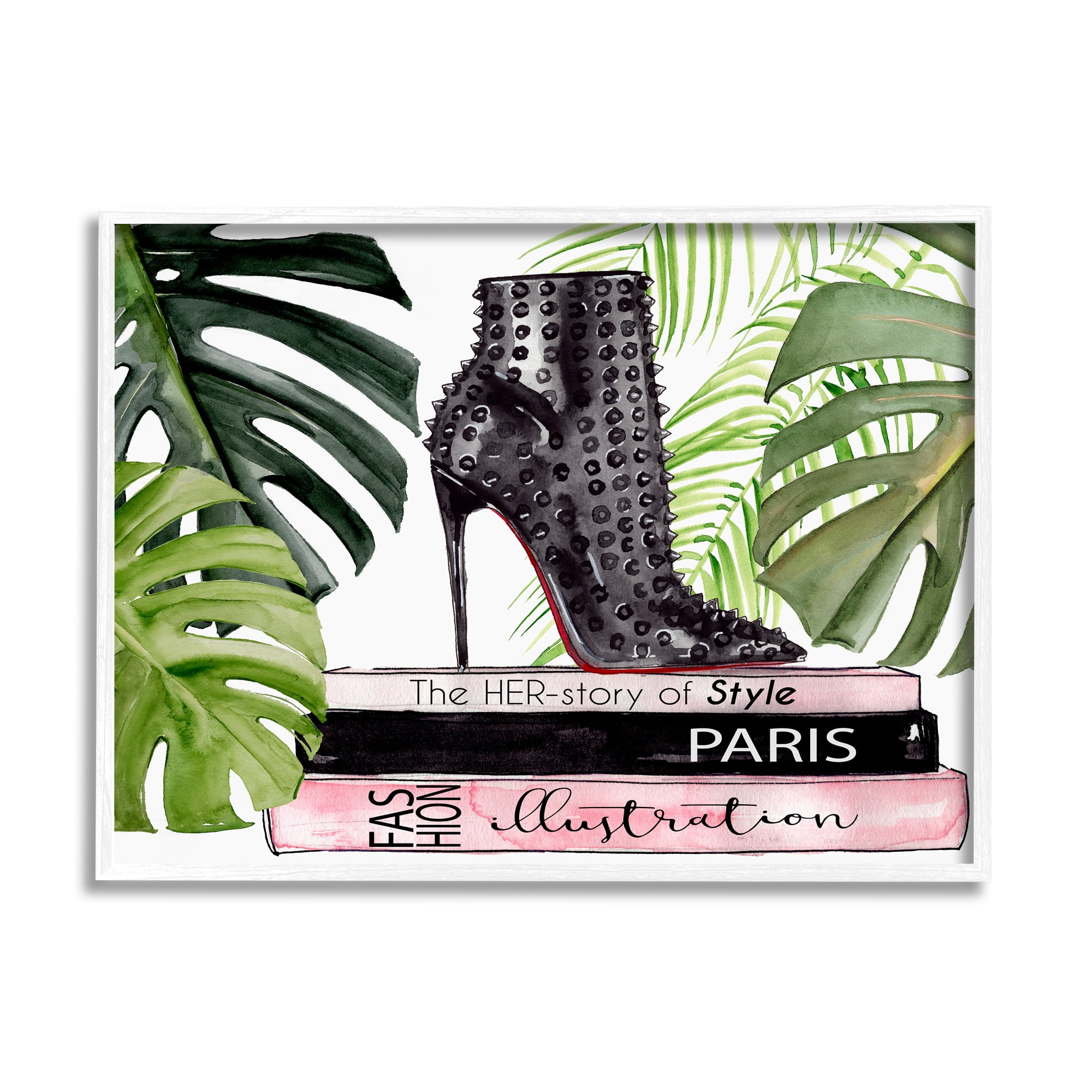 Stupell Indtries Chic Studded Fashion Boots Monstera Palms Glam Magazine,20 x 16,Design by Jennifer Paxton Parker