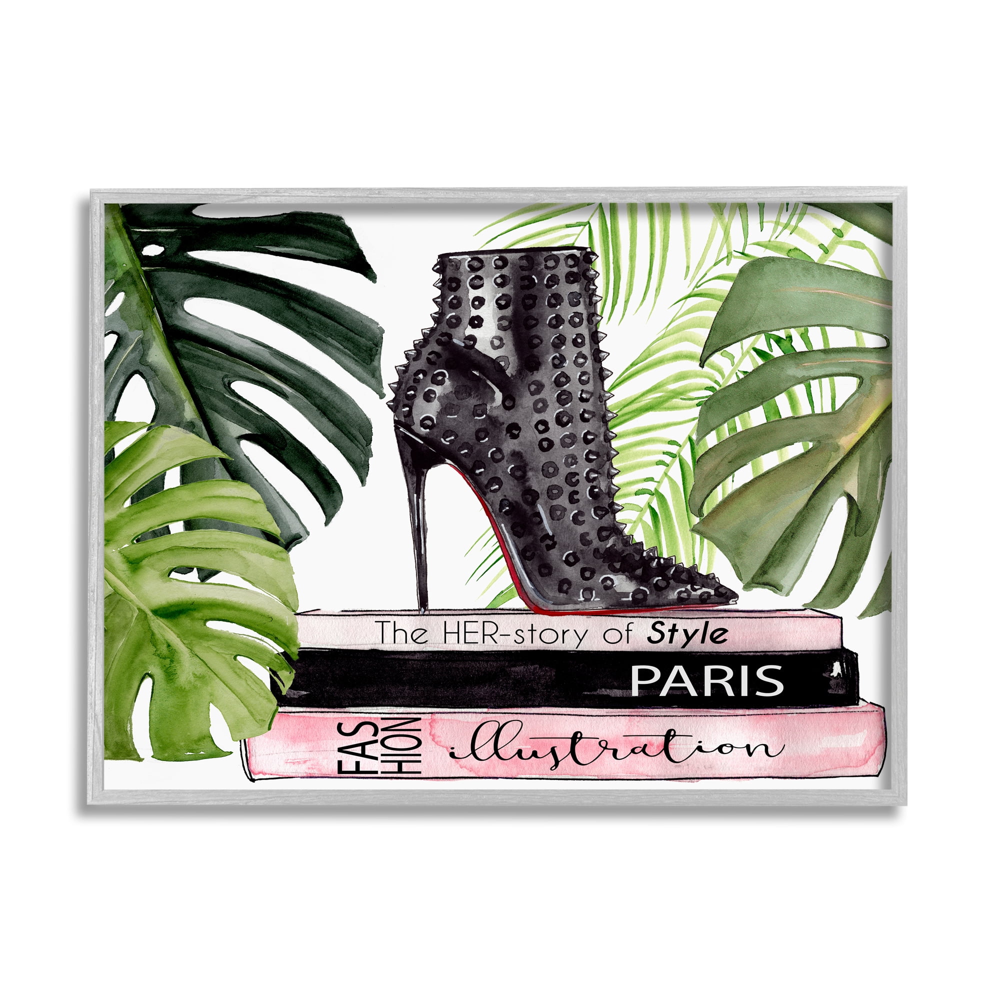 Stupell Indtries Chic Studded Fashion Boots Monstera Palms Glam Magazine,20 x 16,Design by Jennifer Paxton Parker