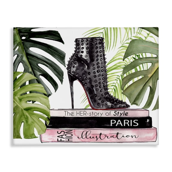 Stupell Industries Tropical Chic Studded Fashion Boots Monstera Palms Glam Magazine Canvas Art, 40 x 30, by Jennifer Paxton Parker