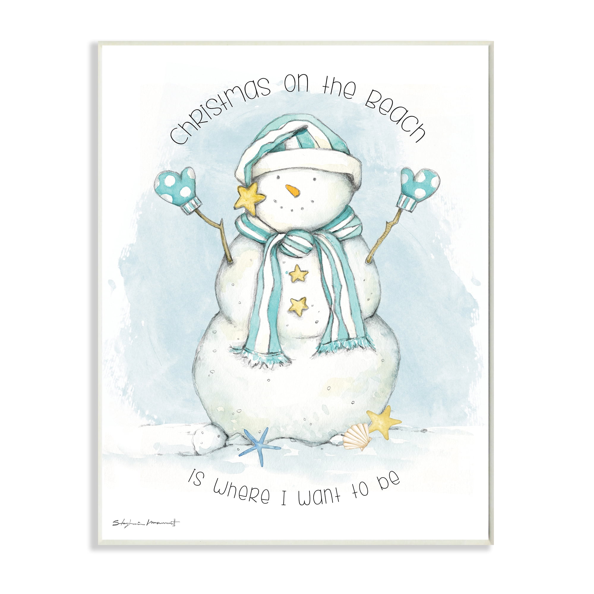 Stupell Industries Christmas On the Beach Sentiments Nautical Snowman Nature Painting Unframed Art Print Wall Art, 10 x 15