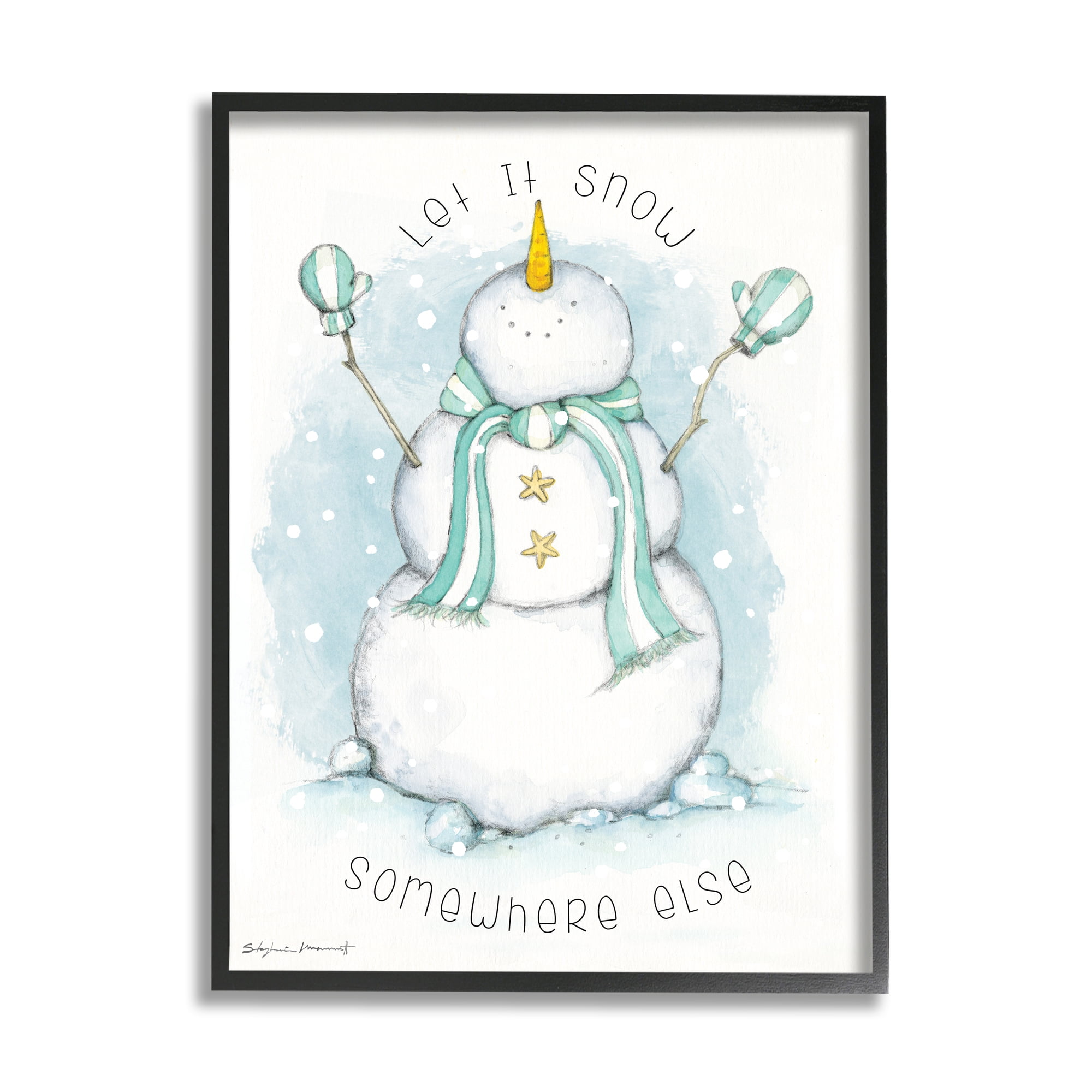 Stupell Industries Let It Snow Somewhere Else Nautical Snowman Abstract Painting Black Framed Art Print Wall Art, 11 x 14