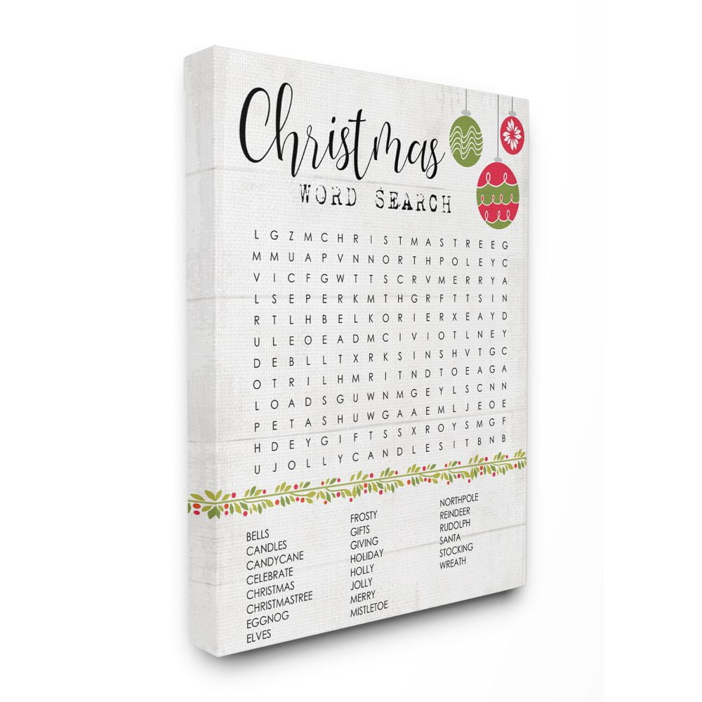 Stupell Indtries Christmas Word Search Holiday Activity Text Design Canvas Wall Art Design by Daphne Polselli, 30" x 40"