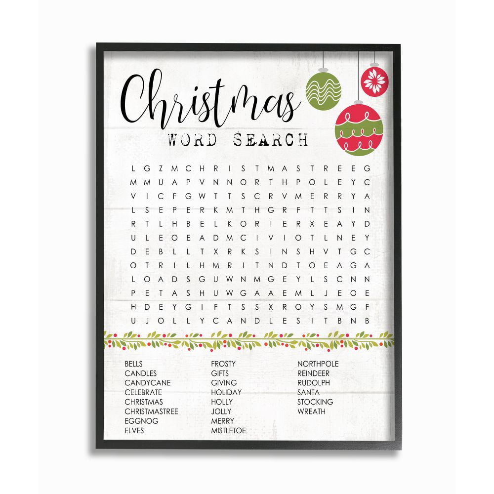 Stupell Indtries Christmas Word Search Holiday Activity Text Design Framed Wall Art Design by Daphne Polselli, 16" x 20", Black Framed