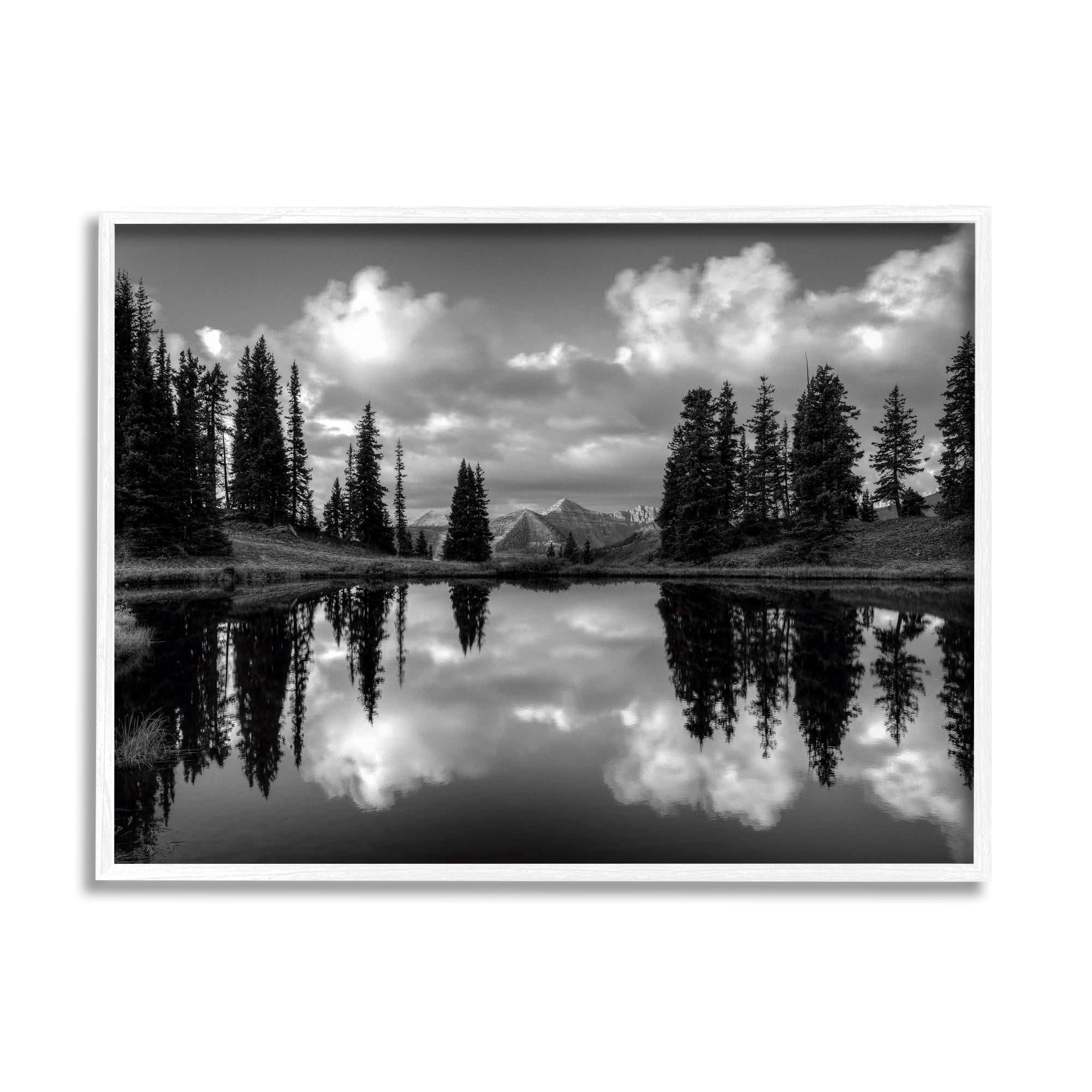 Stupell Indtries Cloudy Lake Mountain Reflection Tall Pines Photography Landscape,20 x 16,Design by J.C. Leacock