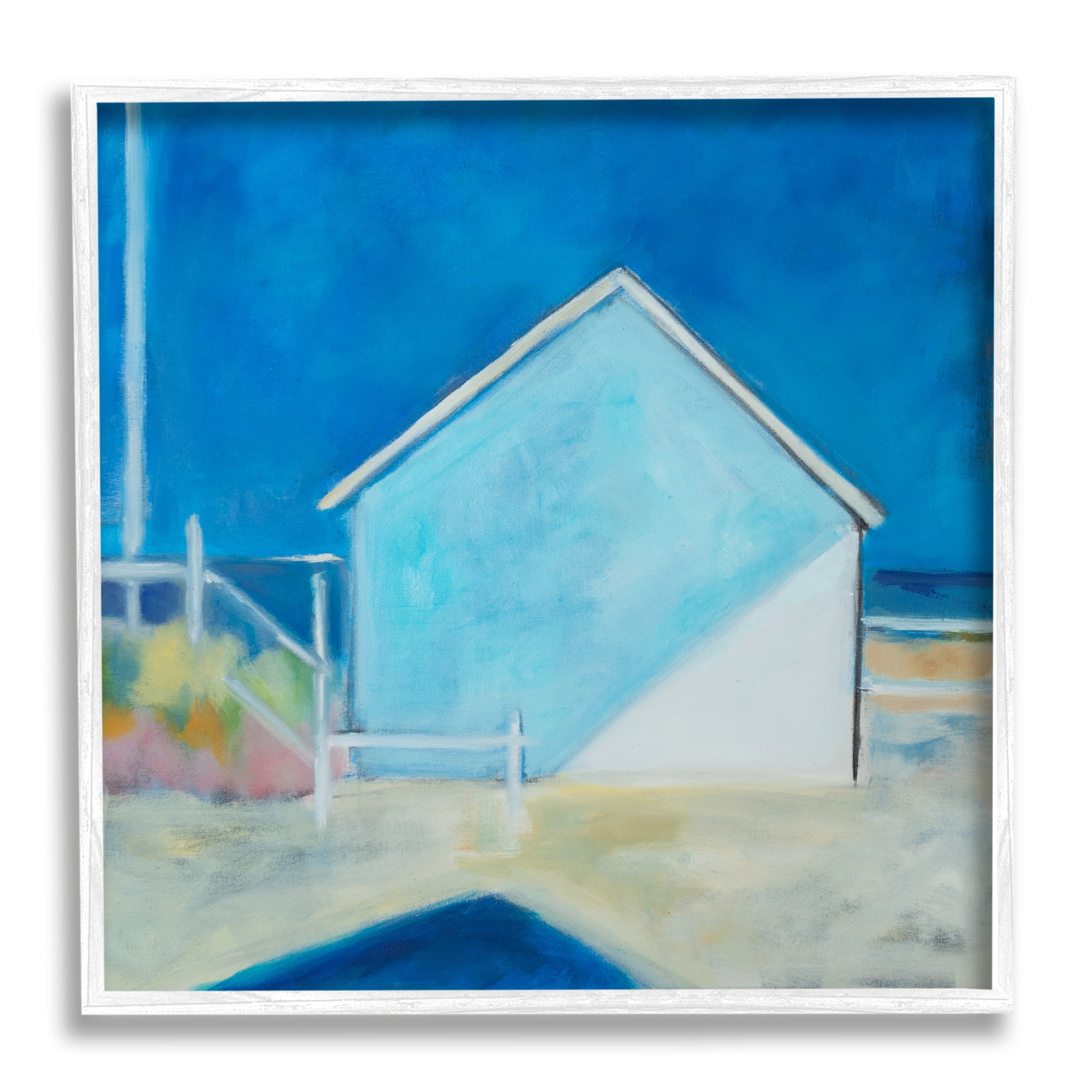 Soft Minimal Blue Waters Landscape Print in White Frame, 17" x 17"