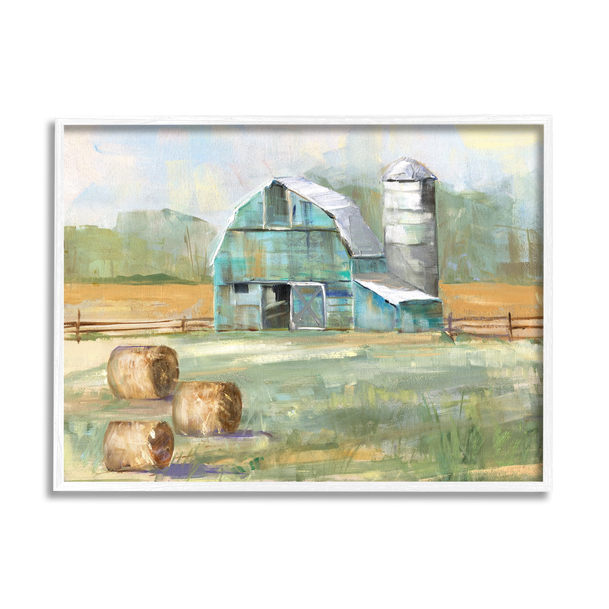 Stupell Indtries Contemporary Blue Farm Barn Hay Bails Empty Field,14 x 11,Design by Sally Swatland