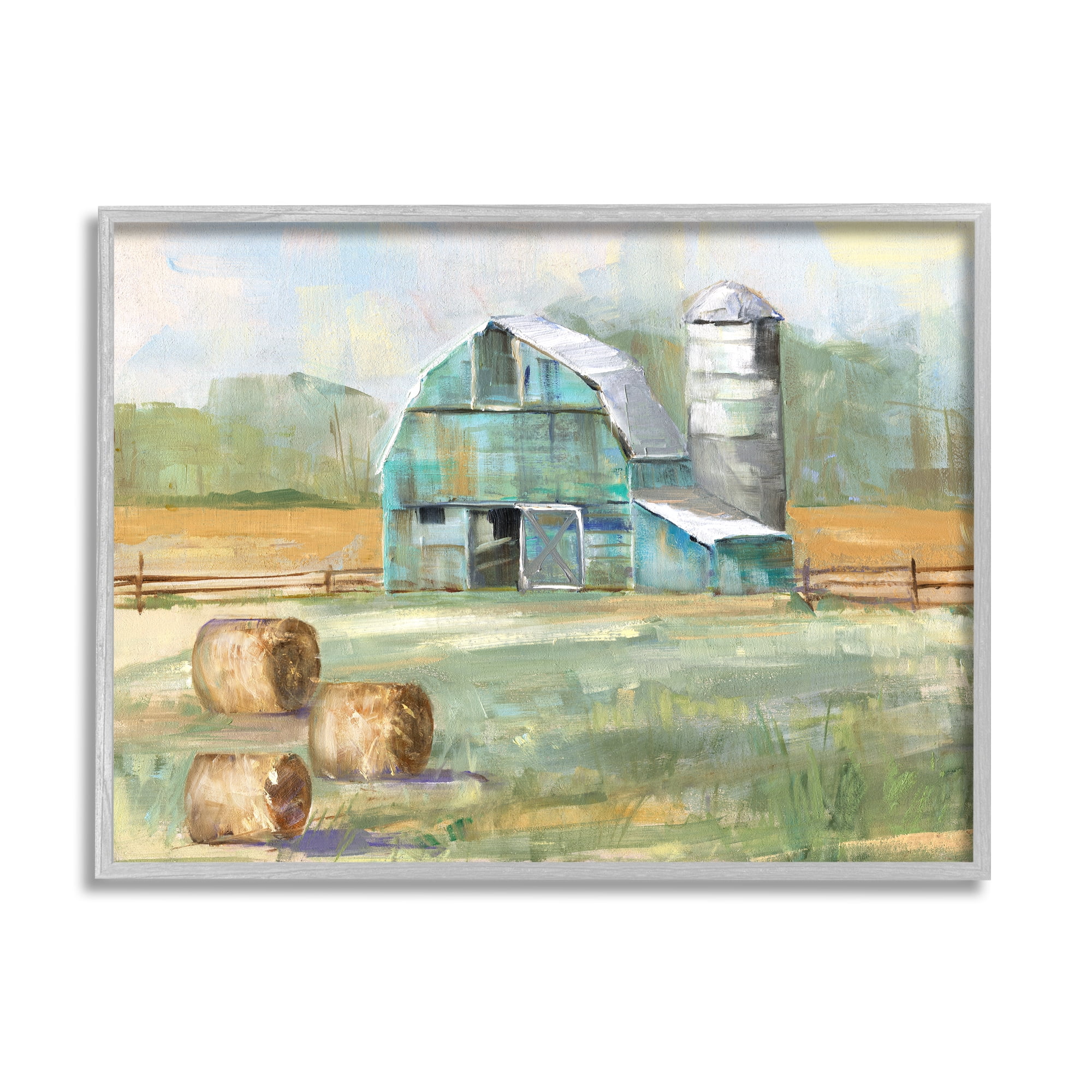 Stupell Indtries Contemporary Blue Farm Barn Hay Bails Empty Field,20 x 16,Design by Sally Swatland