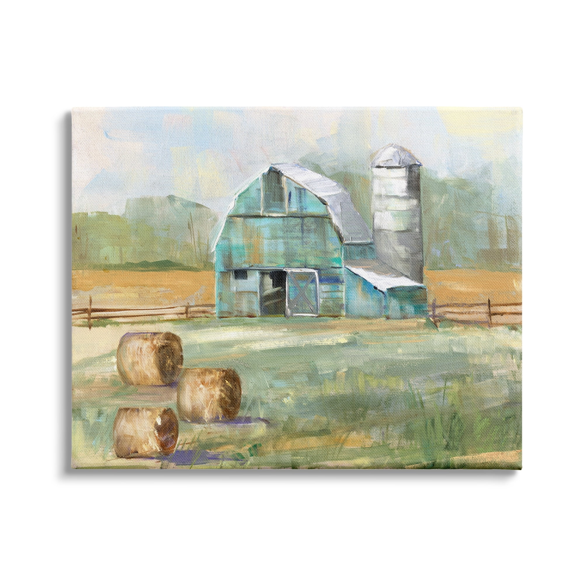 Stupell Indtries Contemporary Blue Farm Barn Hay Bails Empty Field,30 x 24,Design by Sally Swatland