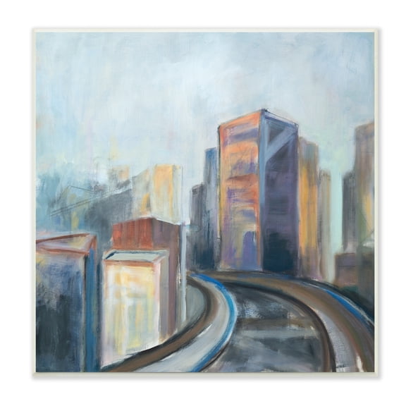 Stupell Indtries Contemporary Cityscape Painting Abstract Railway Though Urban Skyline,12 x 12,Design by Snne Marie