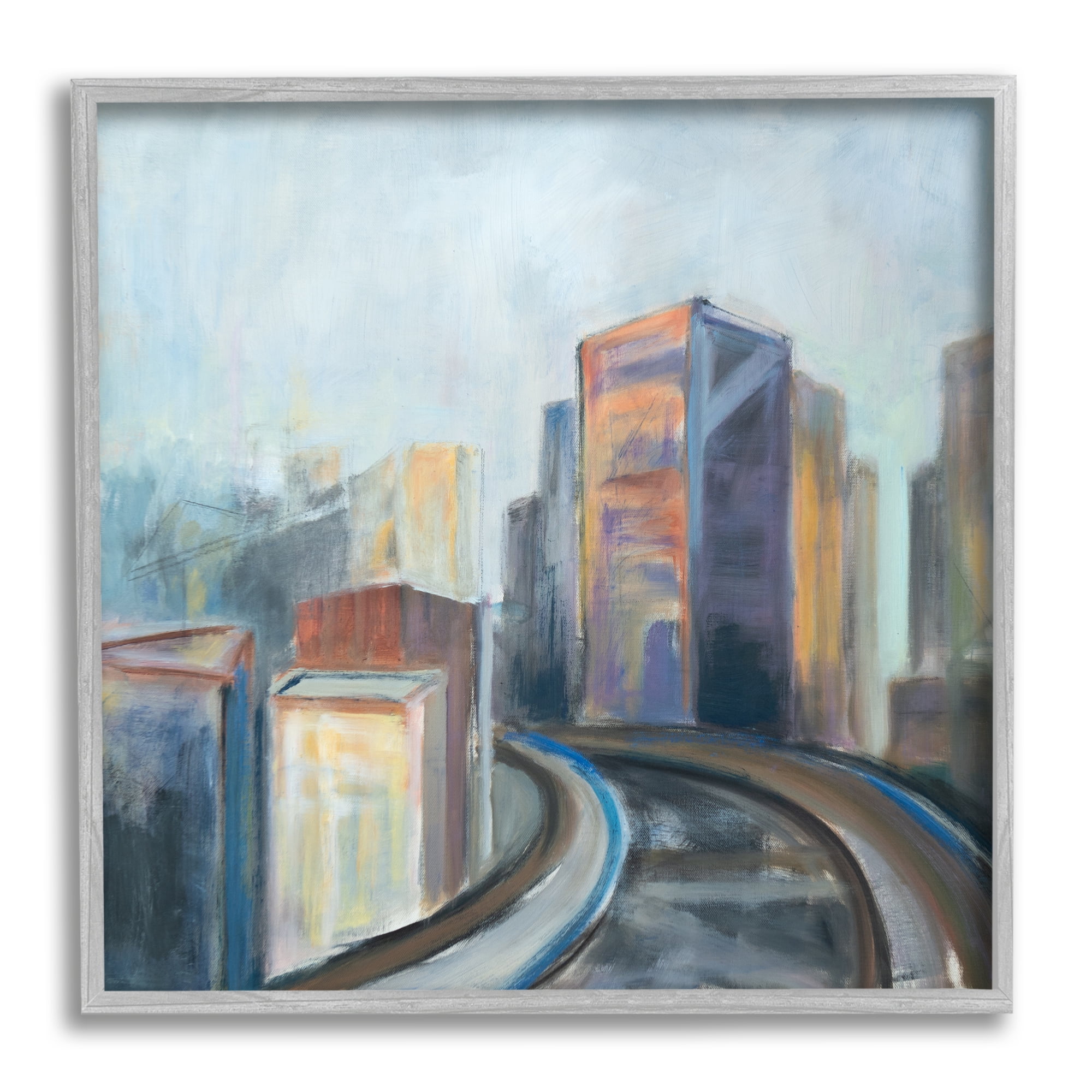 Stupell Indtries Contemporary Cityscape Painting Abstract Railway Though Urban Skyline,17 x 17,Design by Snne Marie
