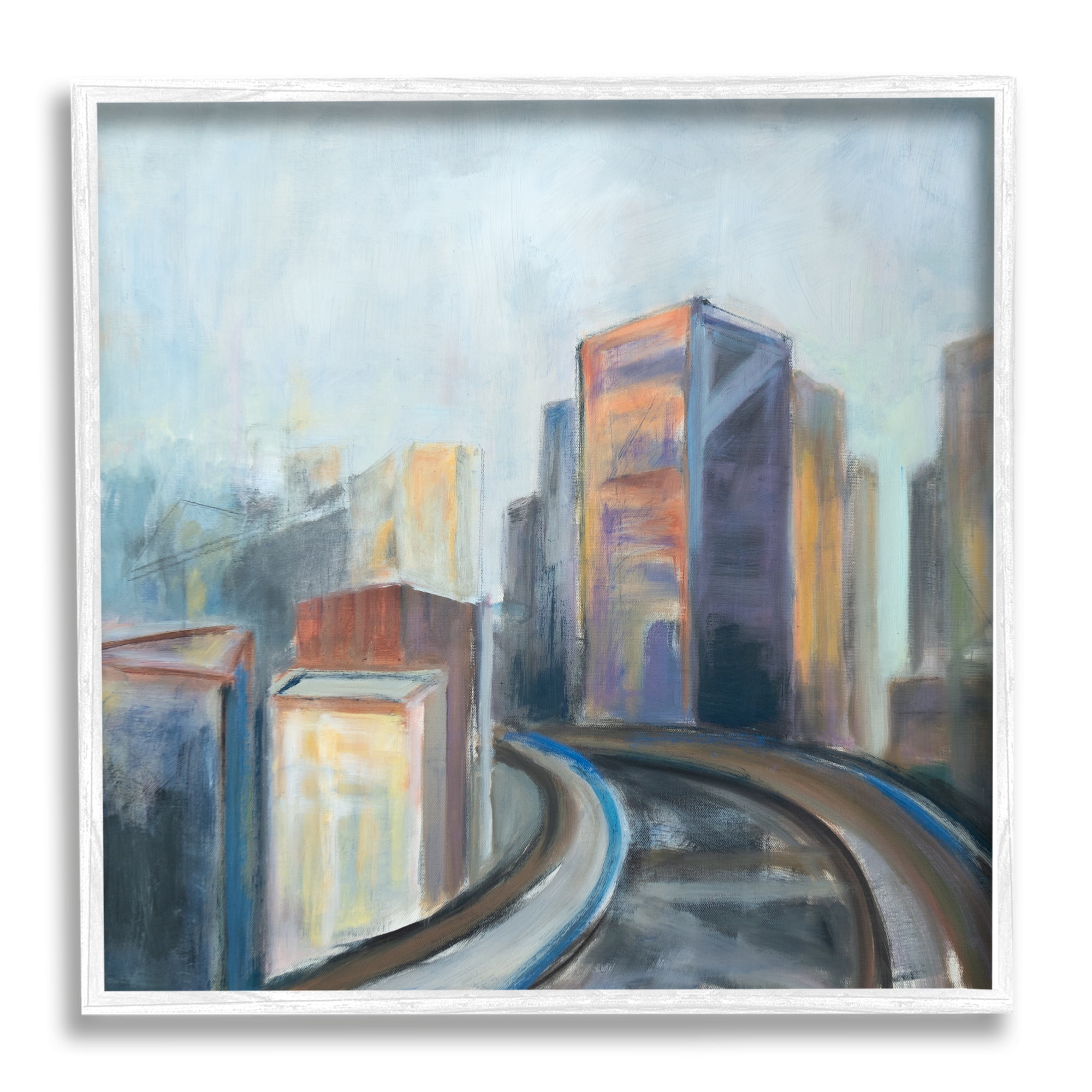 Stupell Indtries Contemporary Cityscape Painting Abstract Railway Though Urban Skyline,17 x 17,Design by Snne Marie
