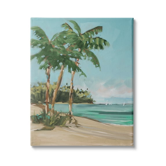 Stupell Indtries Contemporary Summer Palm Tree Coast Line Distant Boats,24 x 30,Design by Jane Slivka