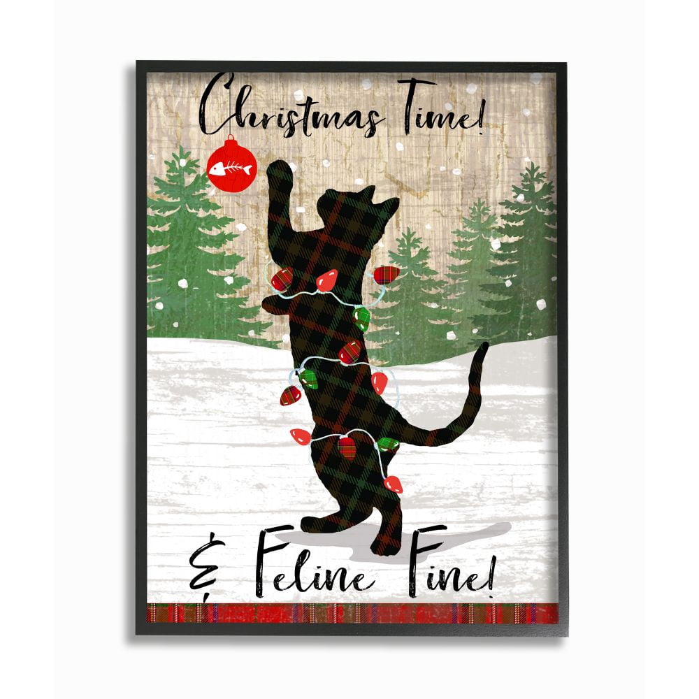 Stupell Indtries Country Holiday Christmas Time Phrase Family Cat Scene Framed Wall Art Design by Andrea Tachiera, 24" x 30", Black Framed
