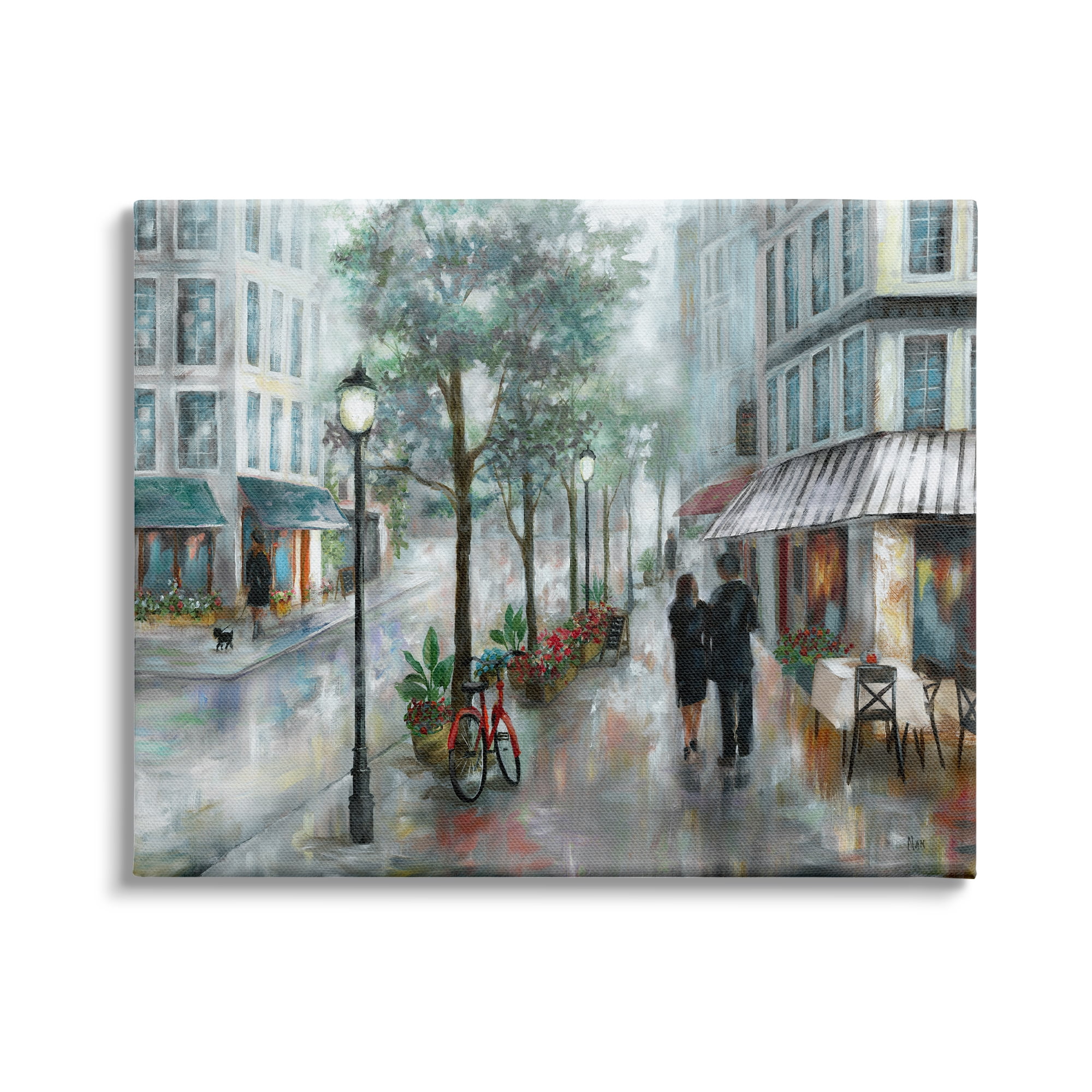 Couple Walking Through Rainy City Canvas Wall Art, 40 x 30