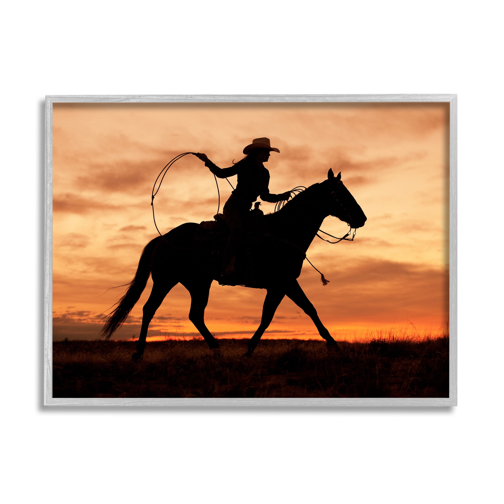 Stupell Indtries Cowgirl Sunset Silhouette Southwestern Horse Field Landscape,14 x 11,Design by J.C. Leacock