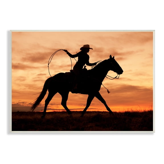 Stupell Indtries Cowgirl Sunset Silhouette Southwestern Horse Field Landscape,15 x 10,Design by J.C. Leacock