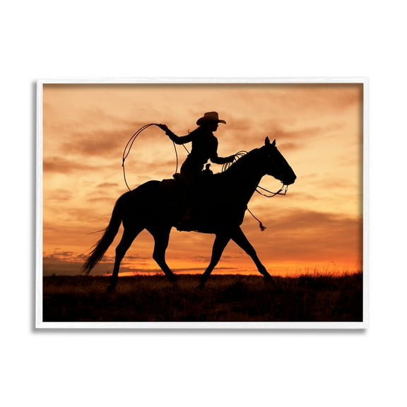Stupell Indtries Cowgirl Sunset Silhouette Southwestern Horse Field Landscape,20 x 16,Design by J.C. Leacock