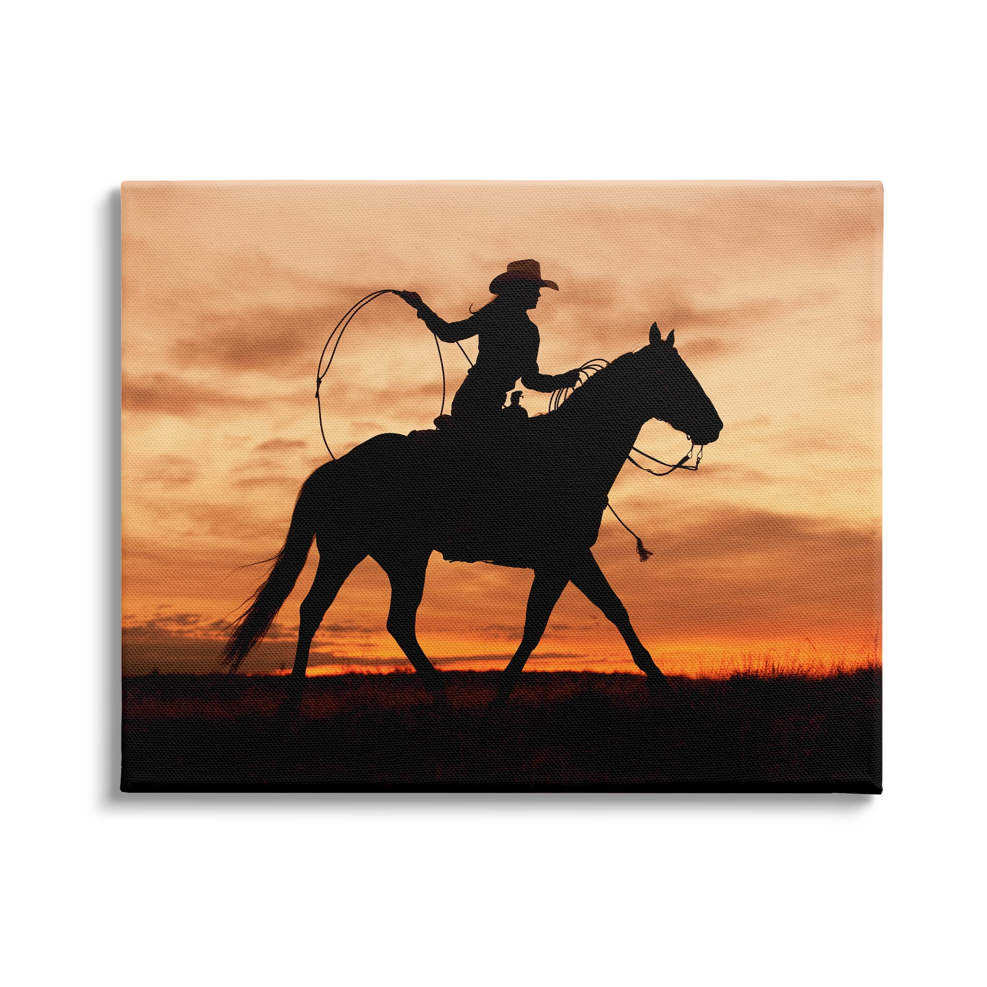 Stupell Indtries Cowgirl Sunset Silhouette Southwestern Horse Field Landscape,30 x 24,Design by J.C. Leacock