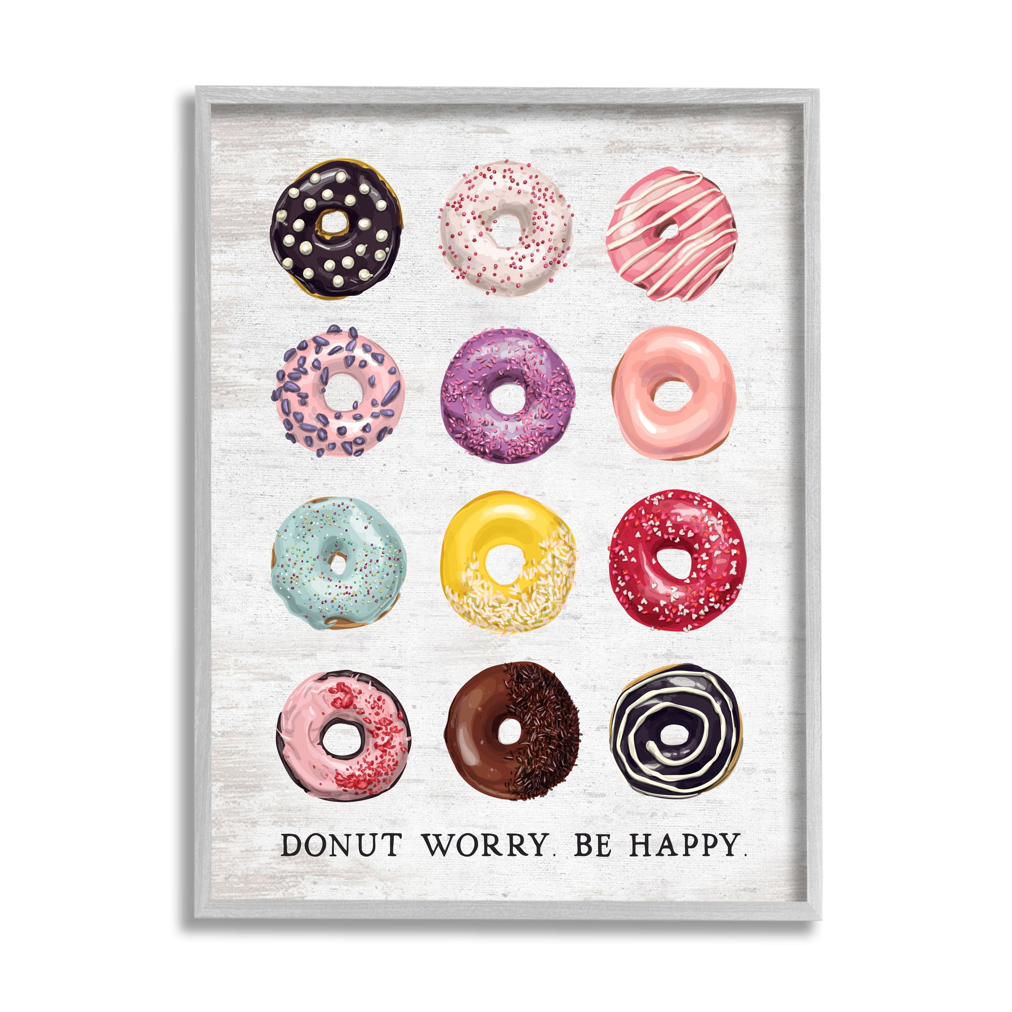 Stupell Indtries Donut Worry Be Happy Pun Glazed Farmhoe Desserts,24 x 30,Design by Lettered and Lined