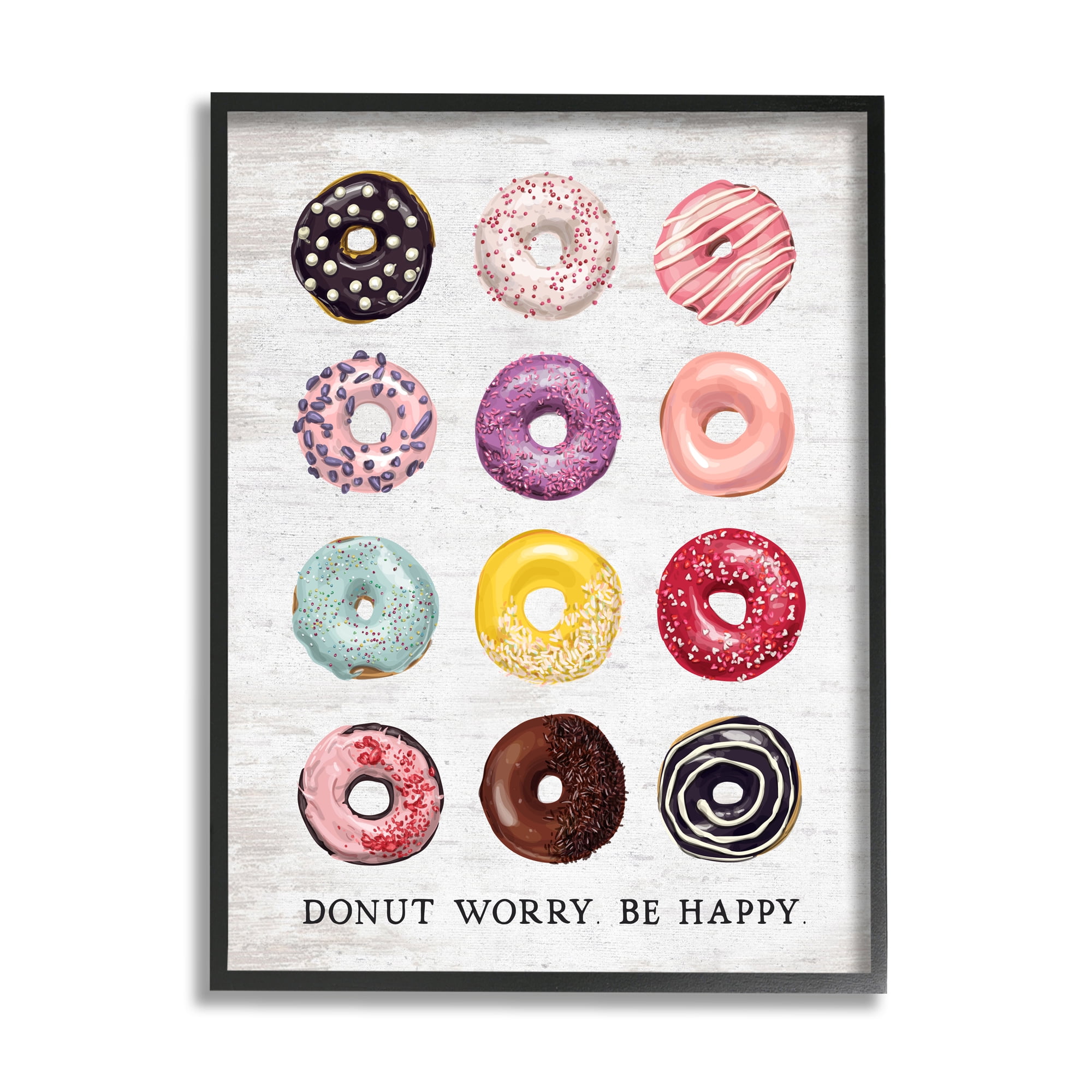 Stupell Indtries Donut Worry Be Happy Pun Glazed Farmhoe Desserts,24 x 30,Design by Lettered and Lined